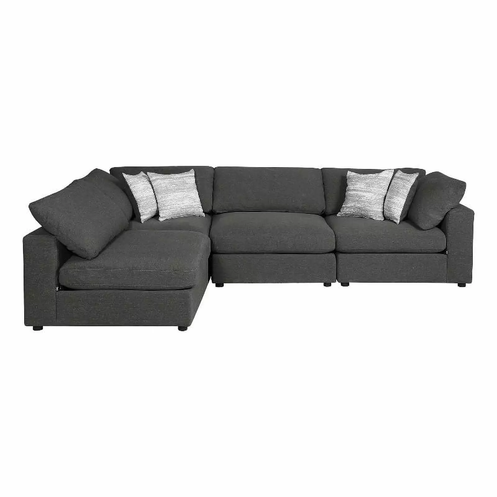 Pemberly Row 4-Piece Modern Fabric Upholstered Sectional in Charcoal