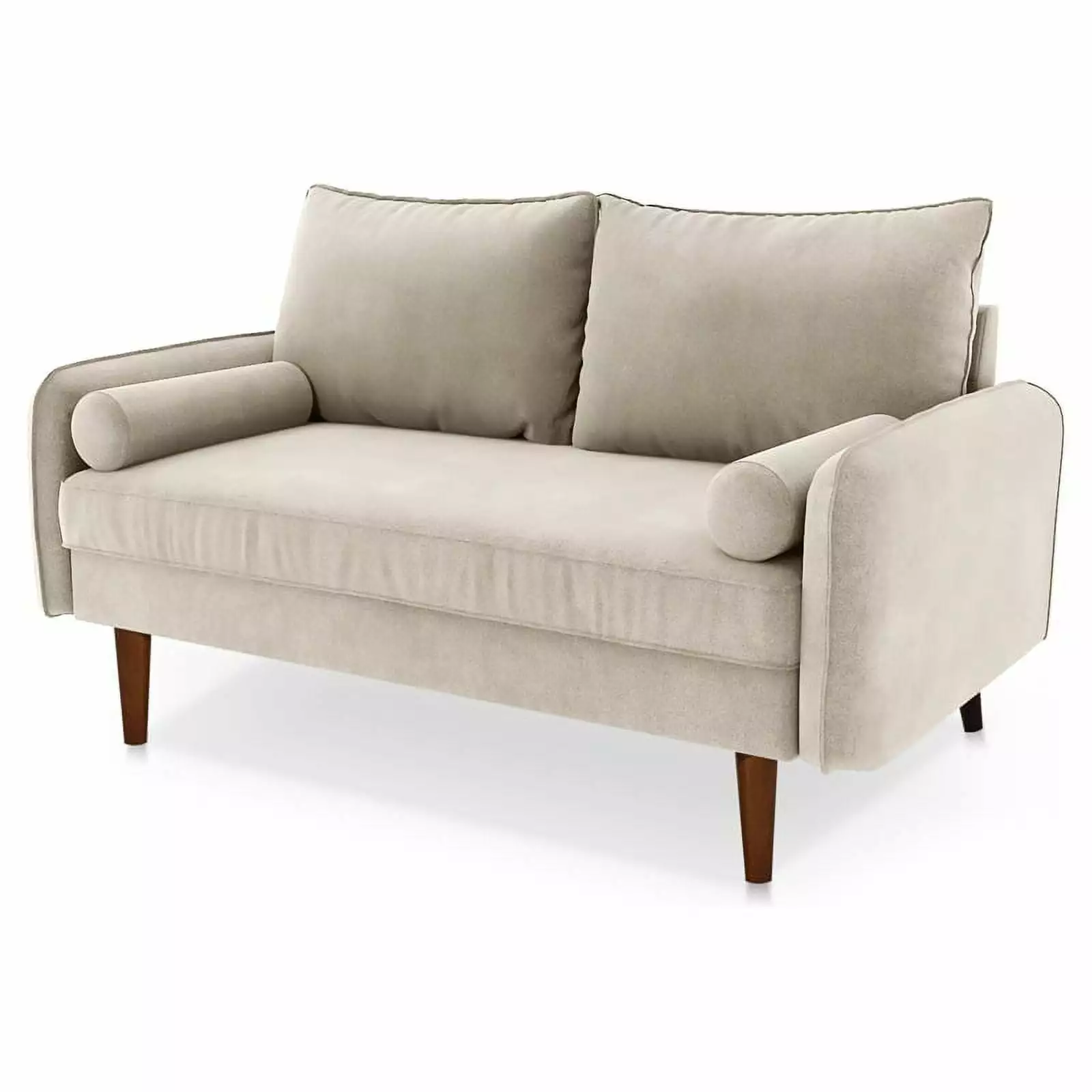 Pemberly Row 58 Round Arm Modern Velvet & Wood Loveseat in Beige