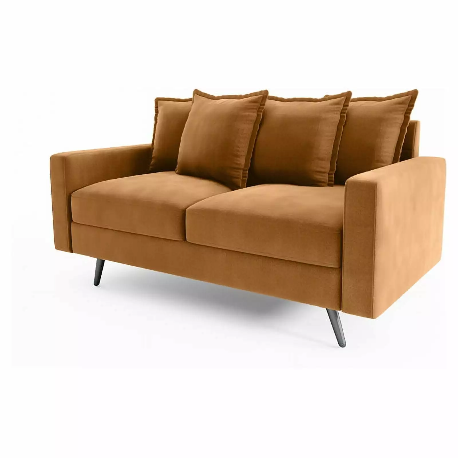 Pemberly Row 58 Square Arm Modern Fabric/Metal Loveseat in Ginger Brown