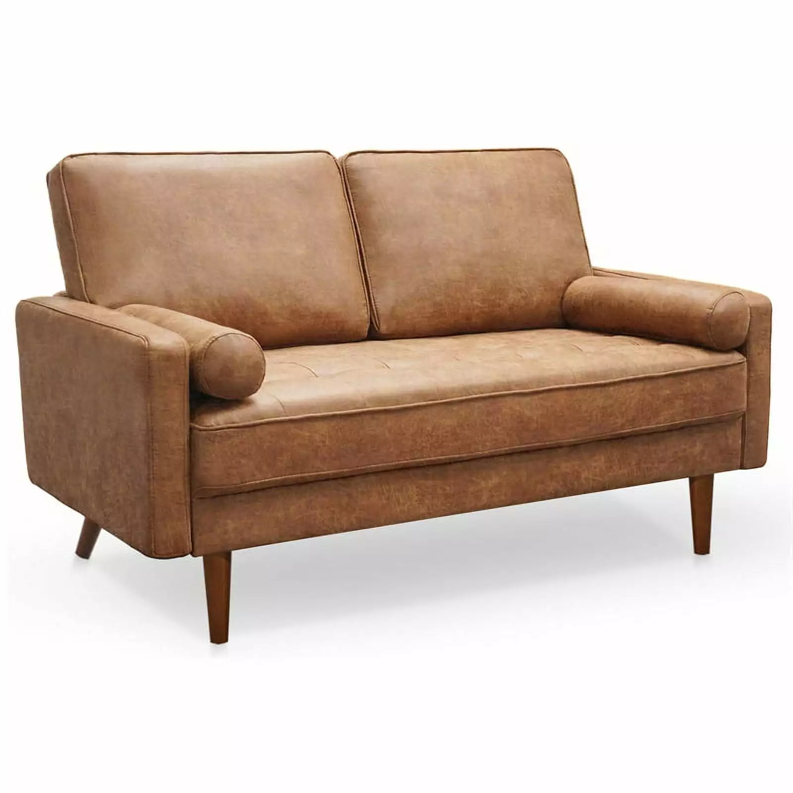 Pemberly Row 58 Square Arm Modern Fabric Standard Loveseat in Brown