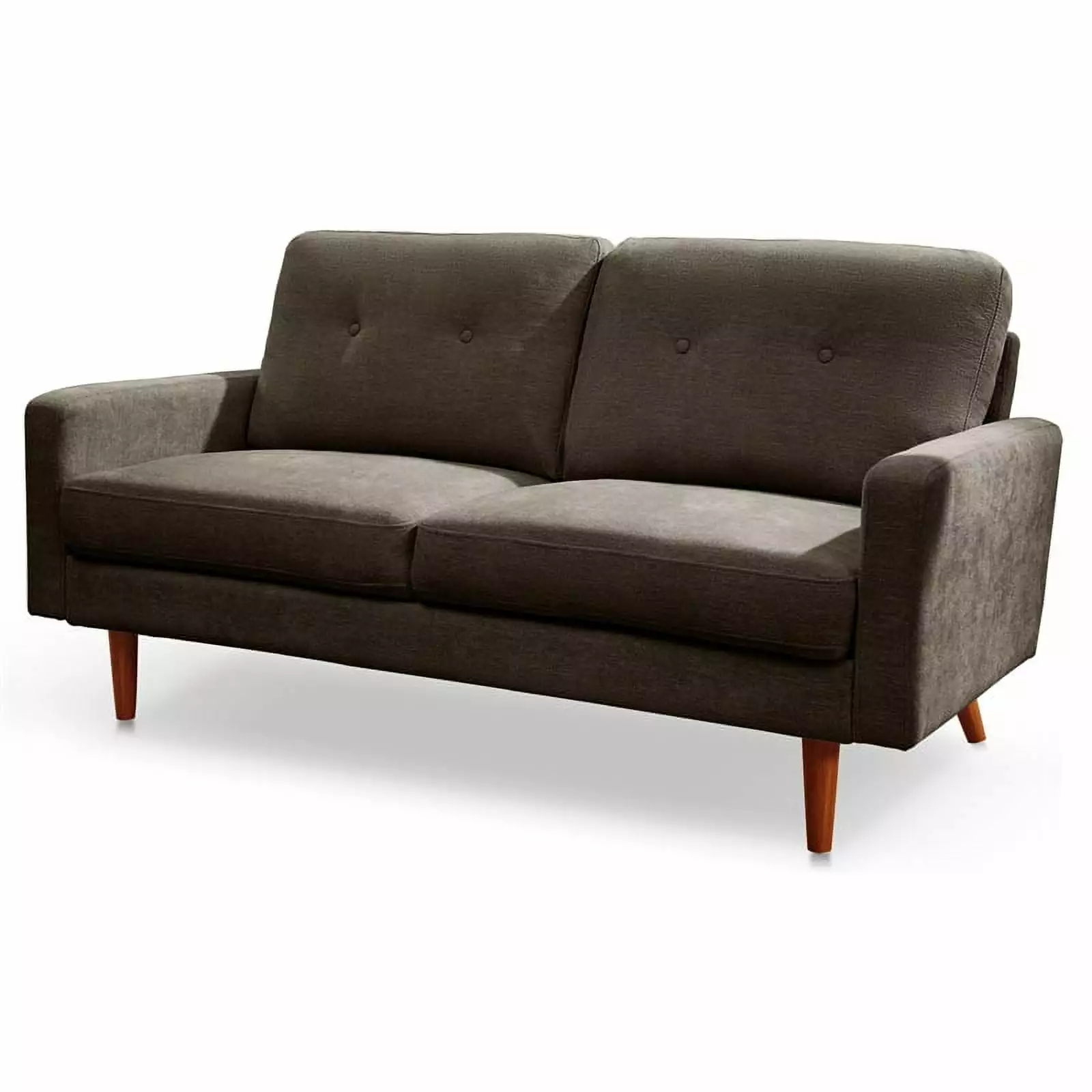 Pemberly Row 58 Square Arm Modern Fabric/Wood Loveseat in Brown