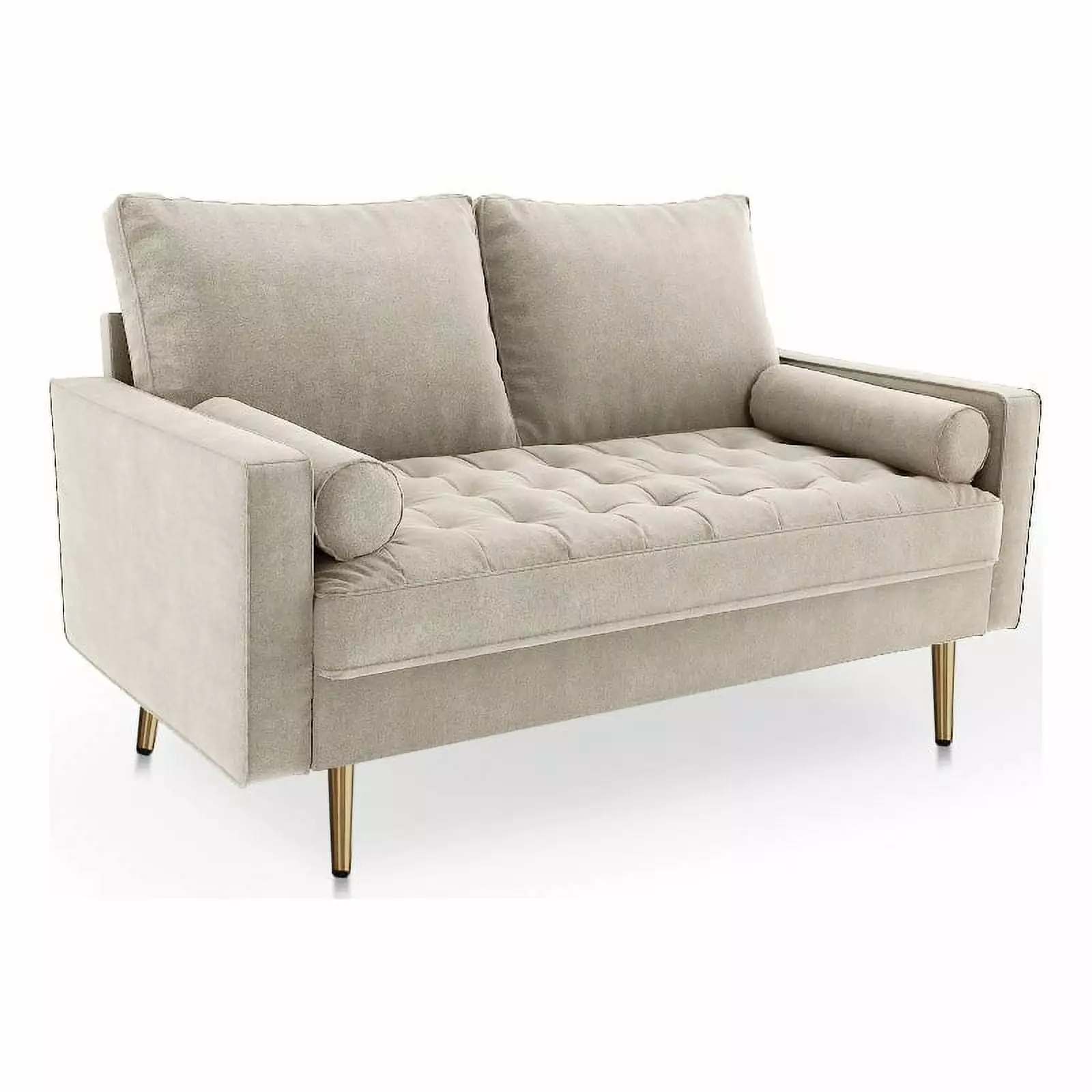 Pemberly Row 58 Upholstered Velvet & Metal Loveseat in Ivory