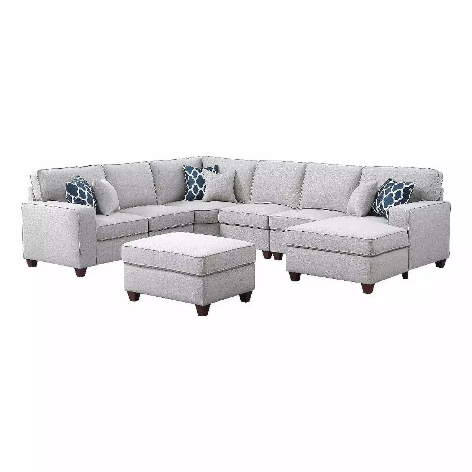 Pemberly Row 7-Piece Upholstered Modern Fabric Sectional in Light Gray