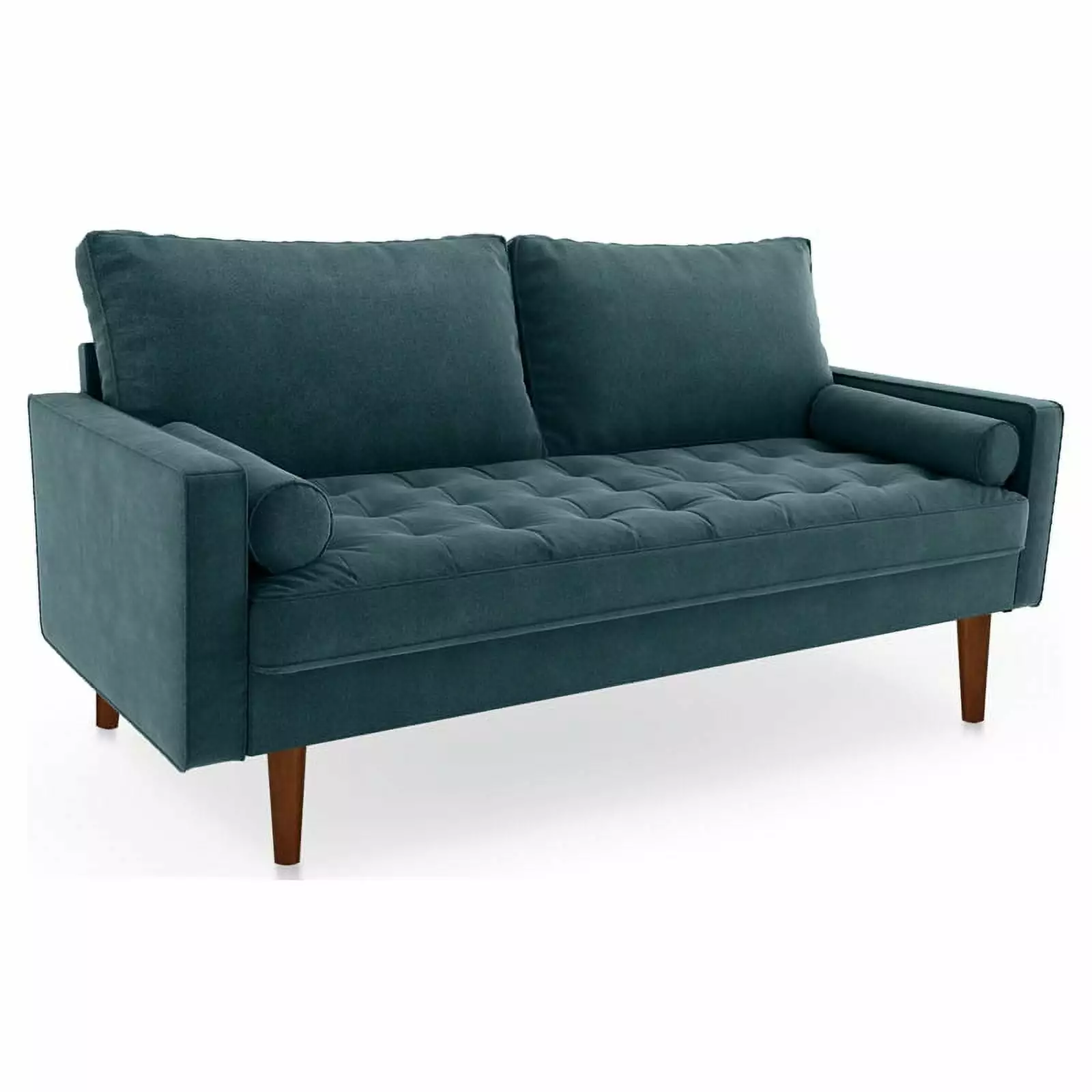 Pemberly Row 70 Square Arm Modern Velvet & Wood Sofa in Prussian Blue