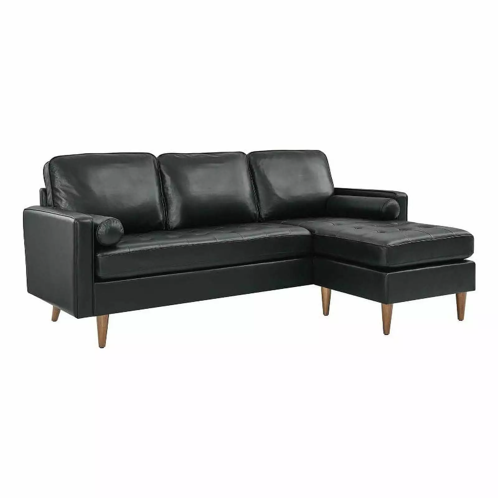 Pemberly Row 78 Modern Style Leather Apartment Sectional Sofa in Black