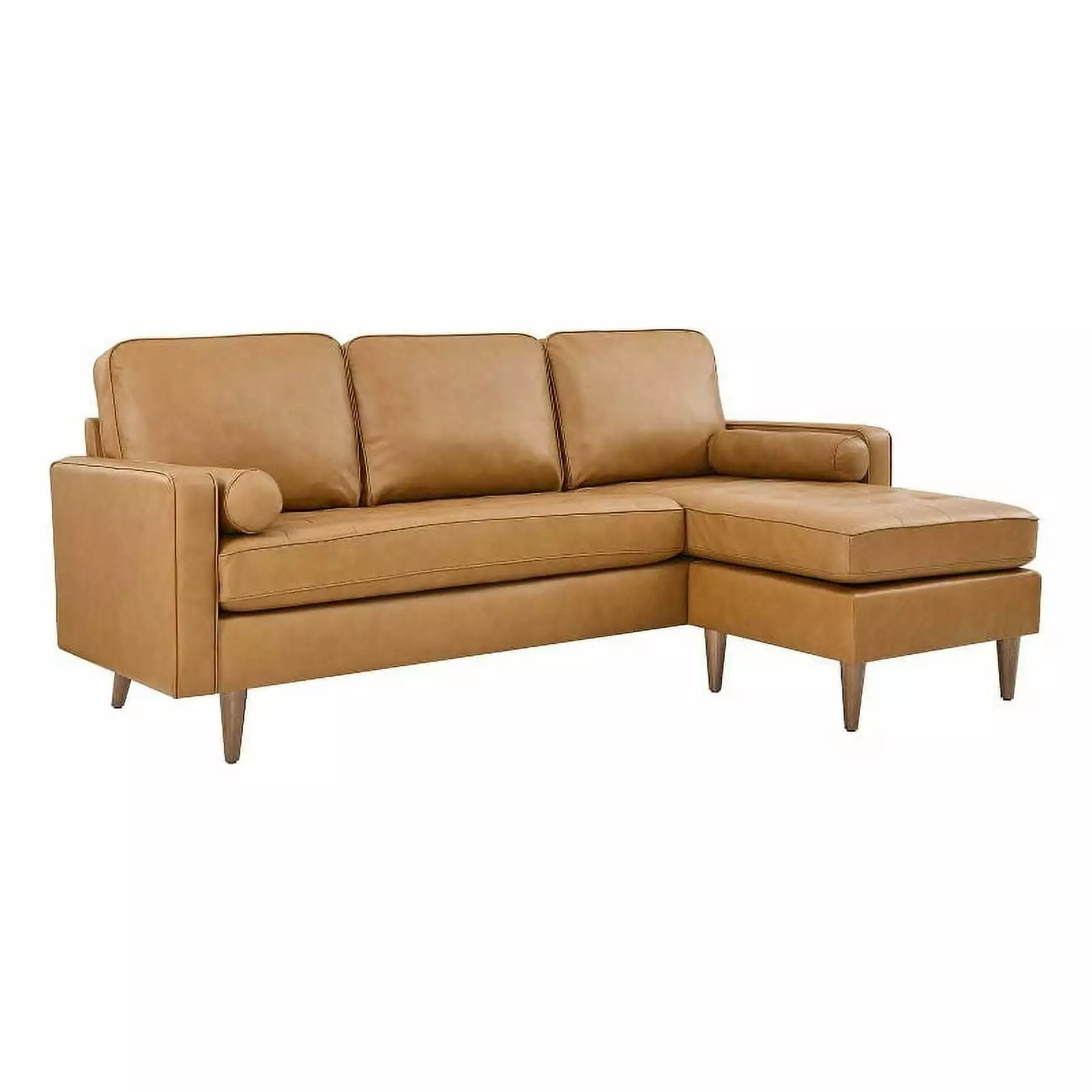 Pemberly Row 78 Modern Style Leather Apartment Sectional Sofa in Tan