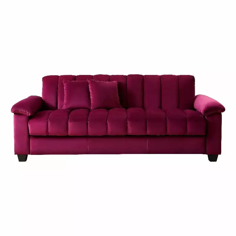 Pemberly Row 83 Convertible Modern Velvet Storage Sleeper Sofa Bed in Wine Red