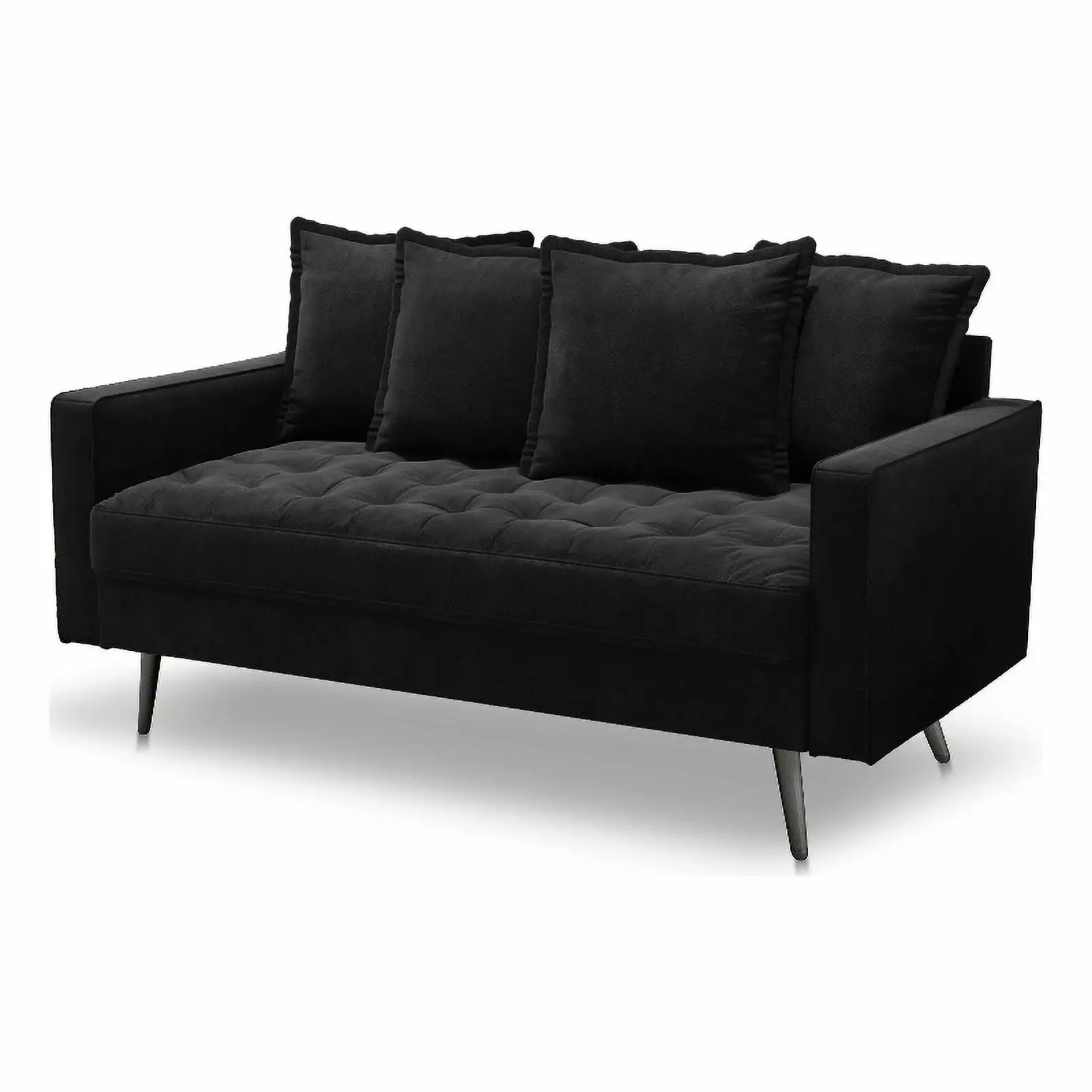 Pemberly Row Contemporary 58 Square Arm Velvet Loveseat in Black