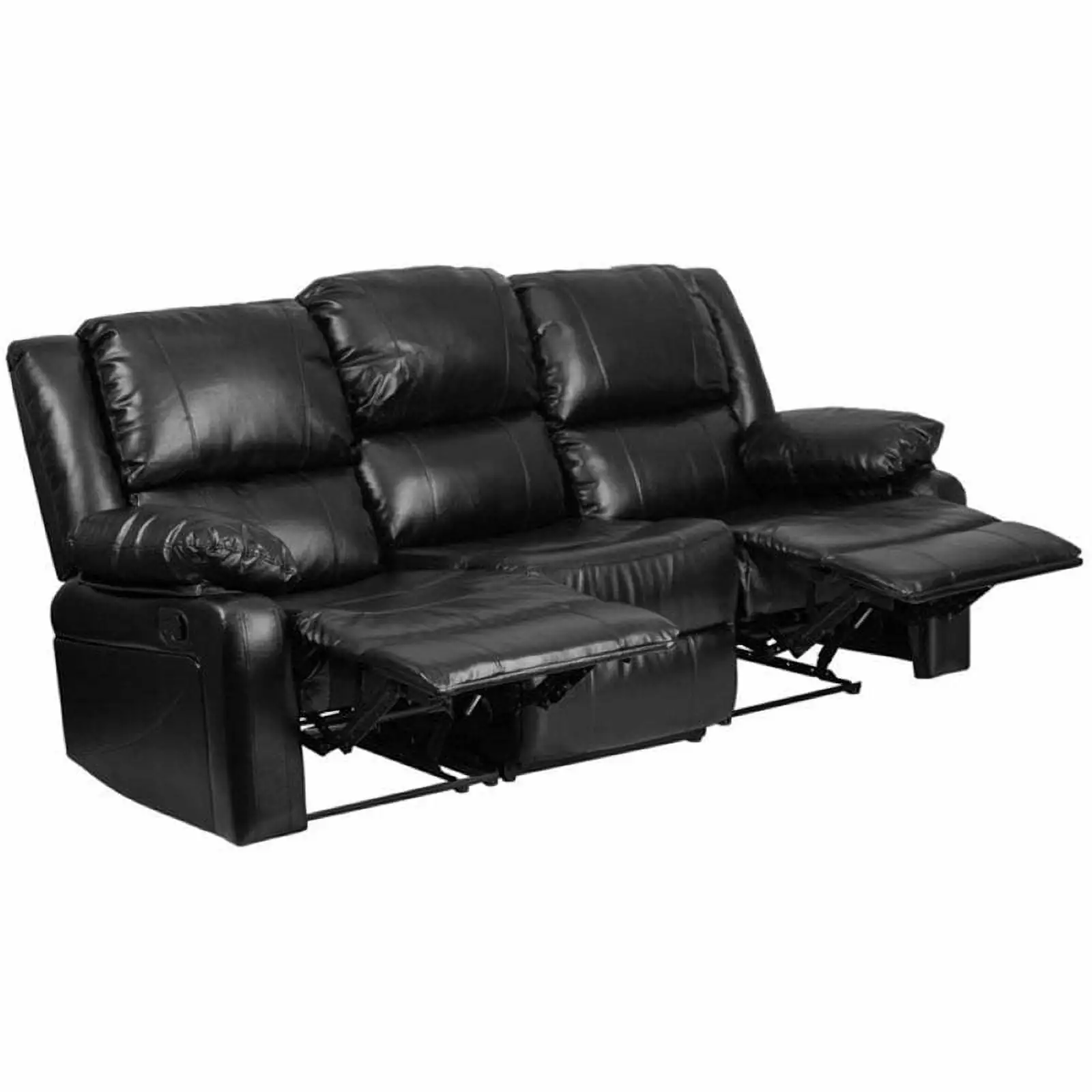 Pemberly Row Contemporary Leather Upholstered Reclining Sofa in Black