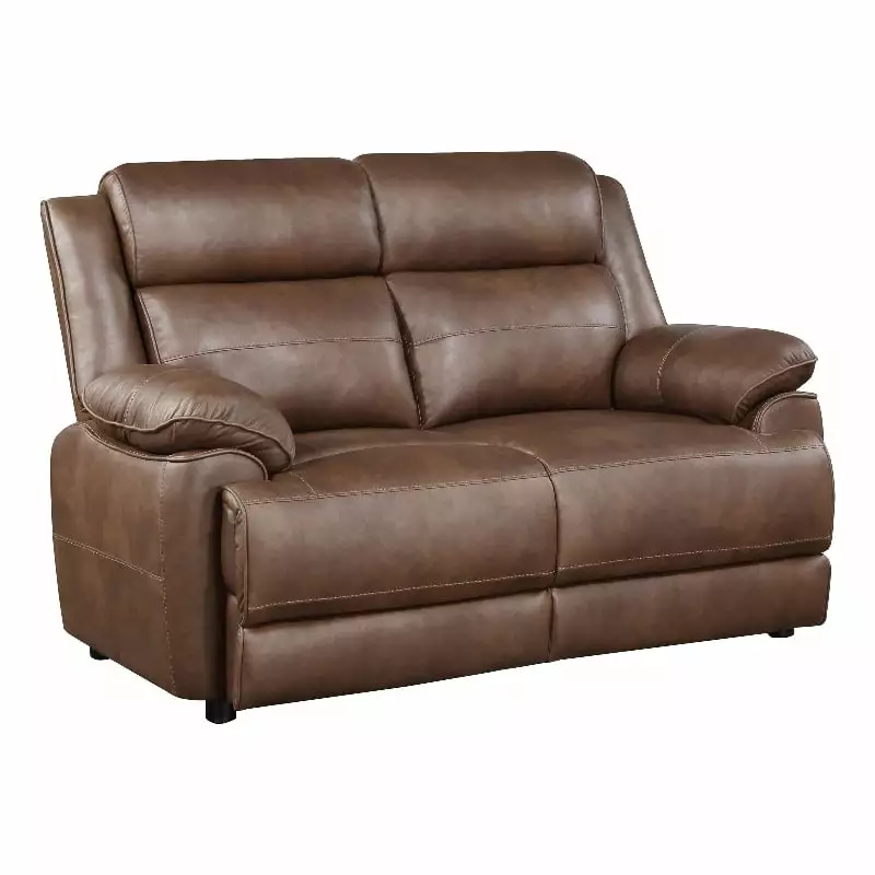 Pemberly Row Faux Leather Upholstered Padded Arm Loveseat Dark Brown