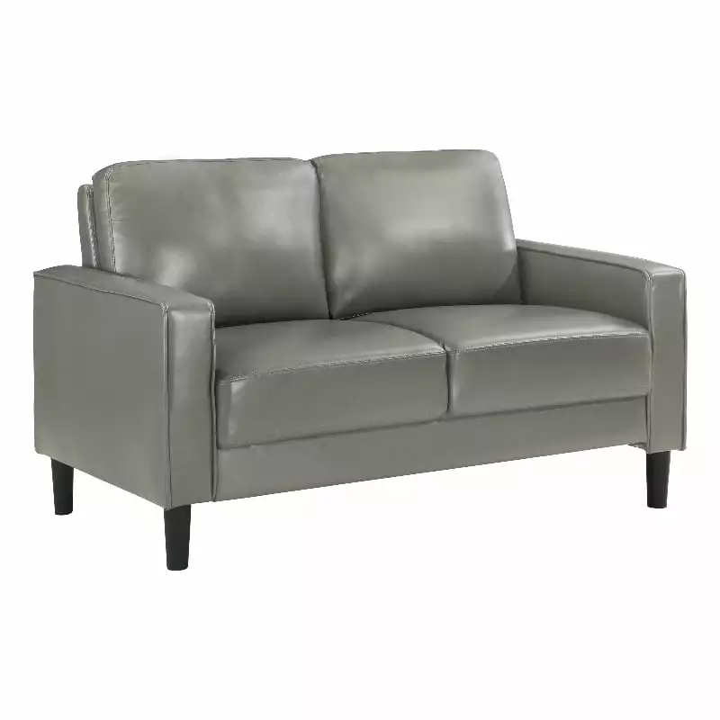 Pemberly Row Faux Leather Upholstered Track Arm Faux Leather Loveseat Gray