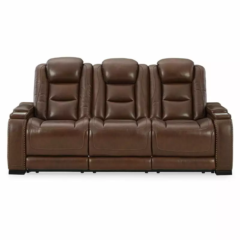 Pemberly Row Leather Power Reclining Sofa with Headrest in Brown