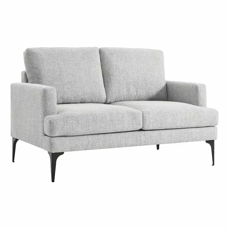 Pemberly Row Metal and Upholstered Fabric Loveseat in Light Gray