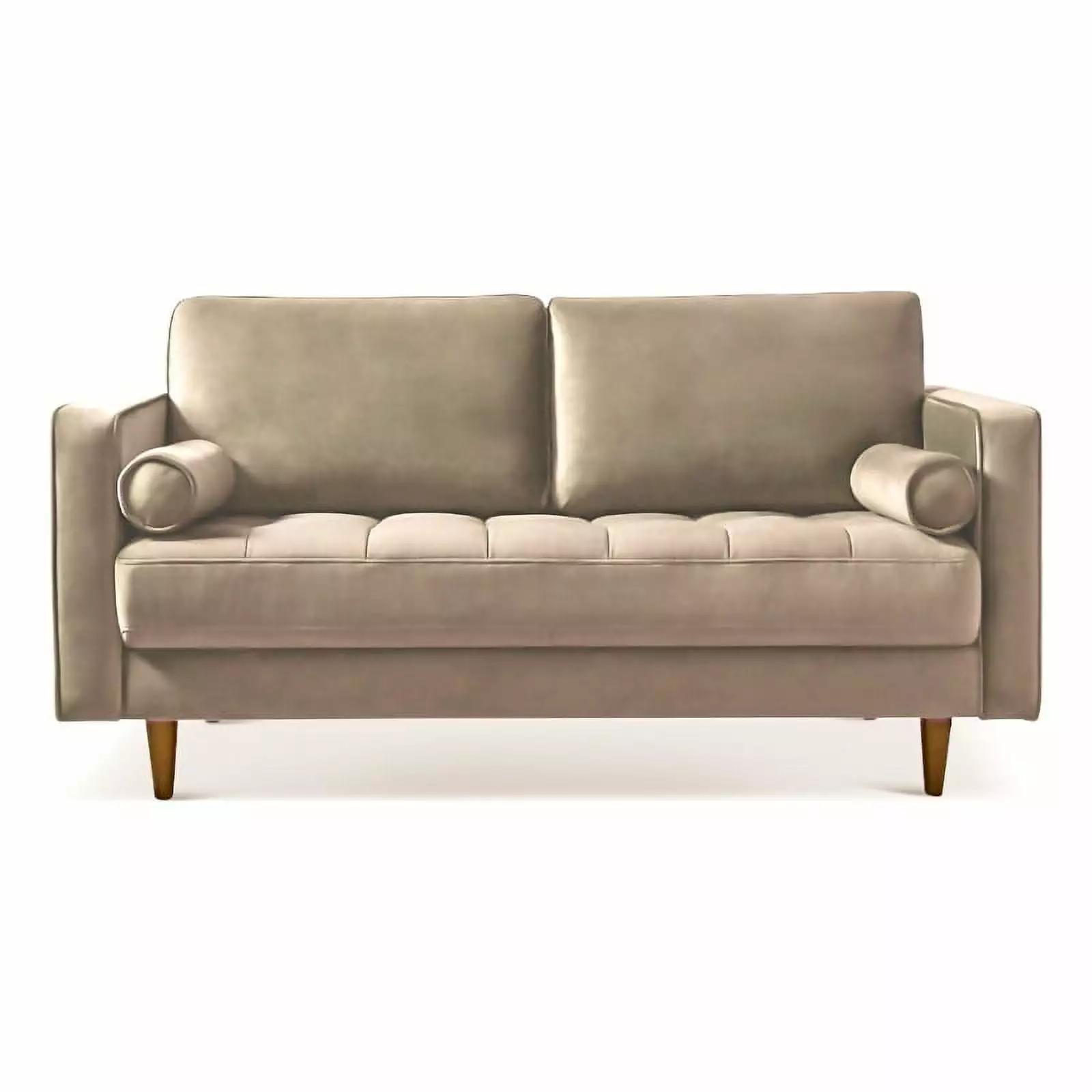 Pemberly Row Mid-Century Pillow Back Velvet Loveseat in Brown Taupe