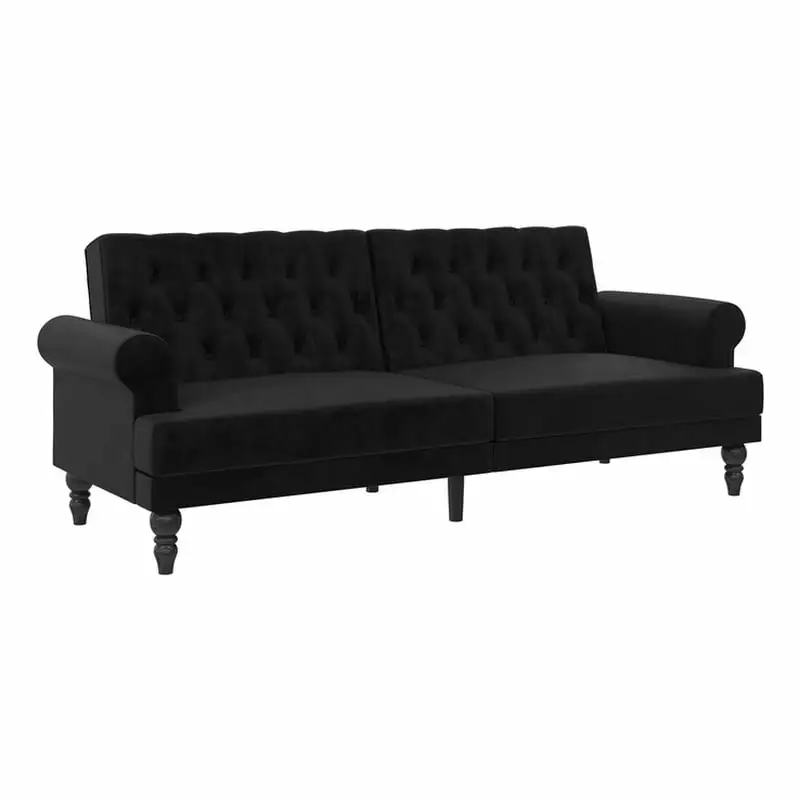 Pemberly Row Modern / Contemporary Upholstered Futon in Black Velvet