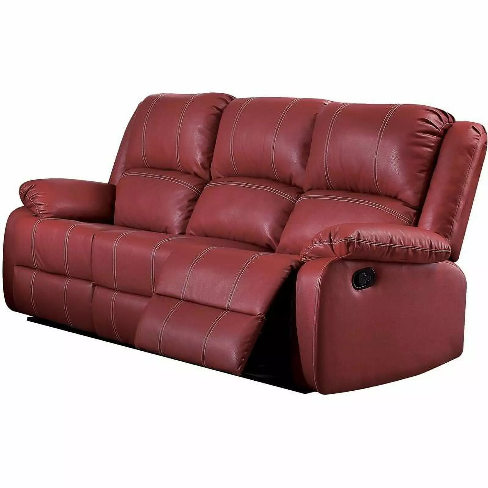 Pemberly Row Modern Faux Leather Motion Reclining Sofa in Red