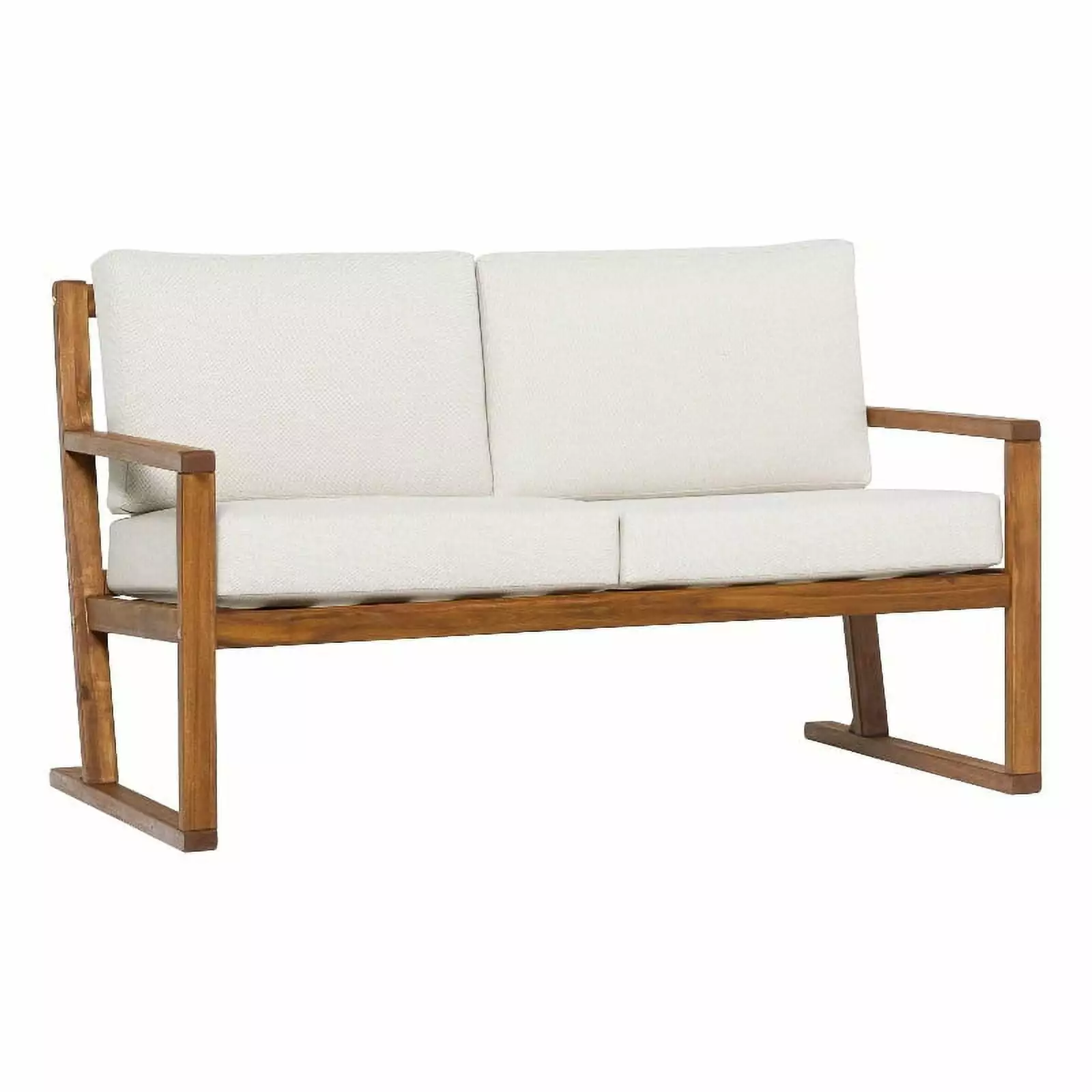 Pemberly Row Modern Slat Back Solid Wood Loveseat in Brown Finish