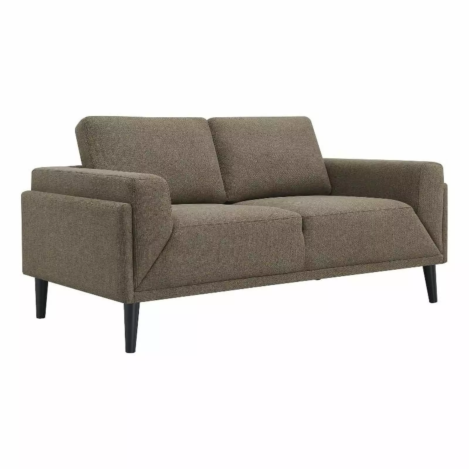 Pemberly Row Upholstered Fabric Loveseat with Track Arms in Brown