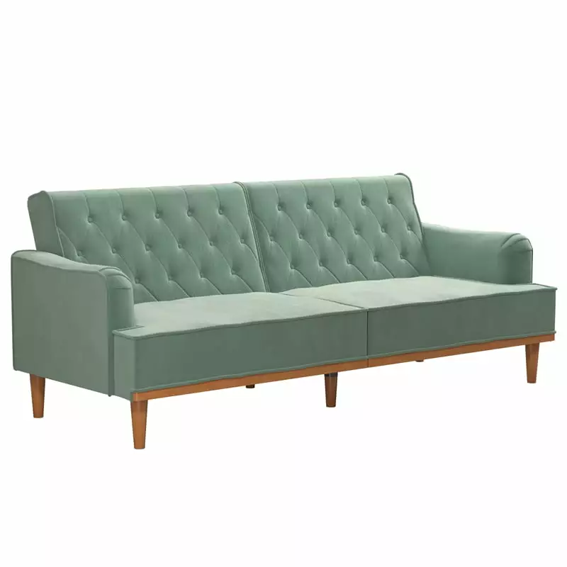 Pemberly Row Vintage Convertible Sofa Bed Futon in Teal Velvet