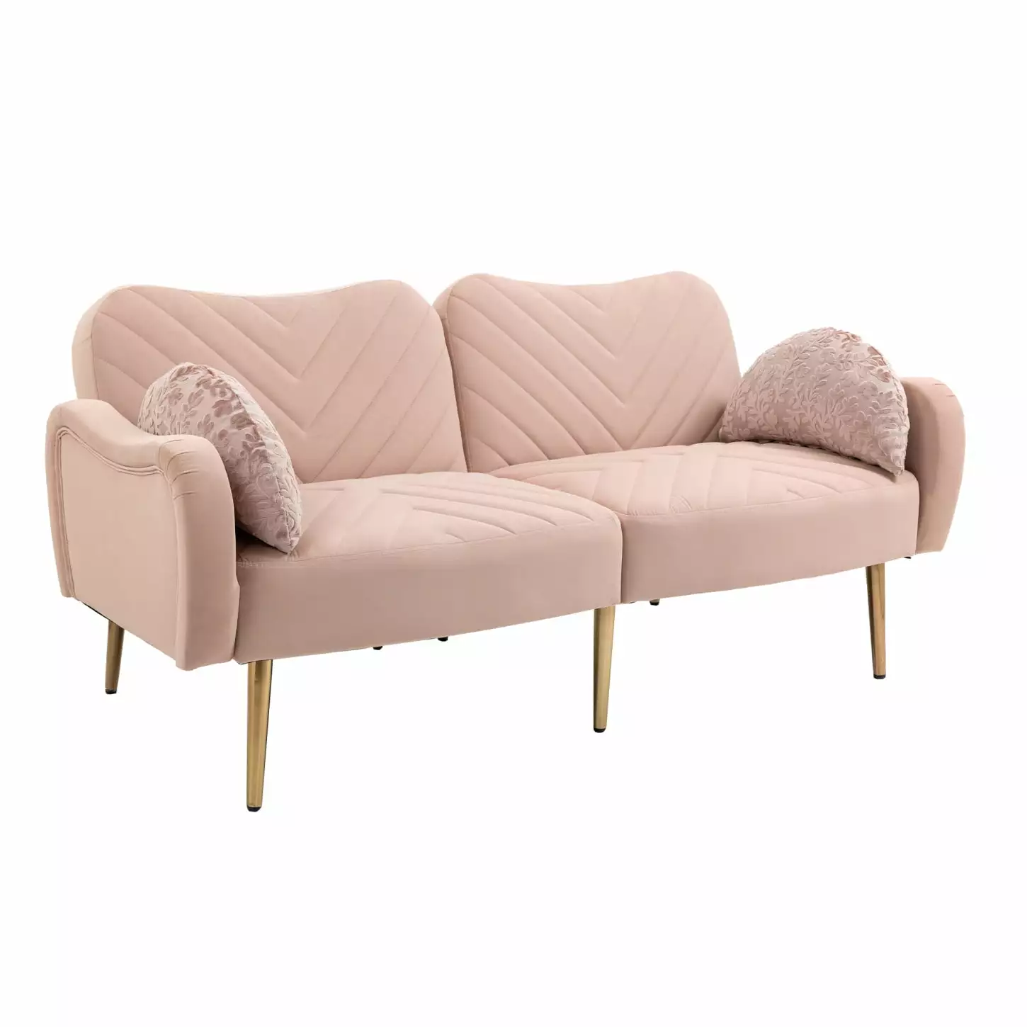 Pink Velvet Love Seats Sofa - 65-inch Mid Century Modern Couch with 2 Bolster Pillows for Enhancing Home Decor in Living Room. Bedroom. Apartment. and Home Office