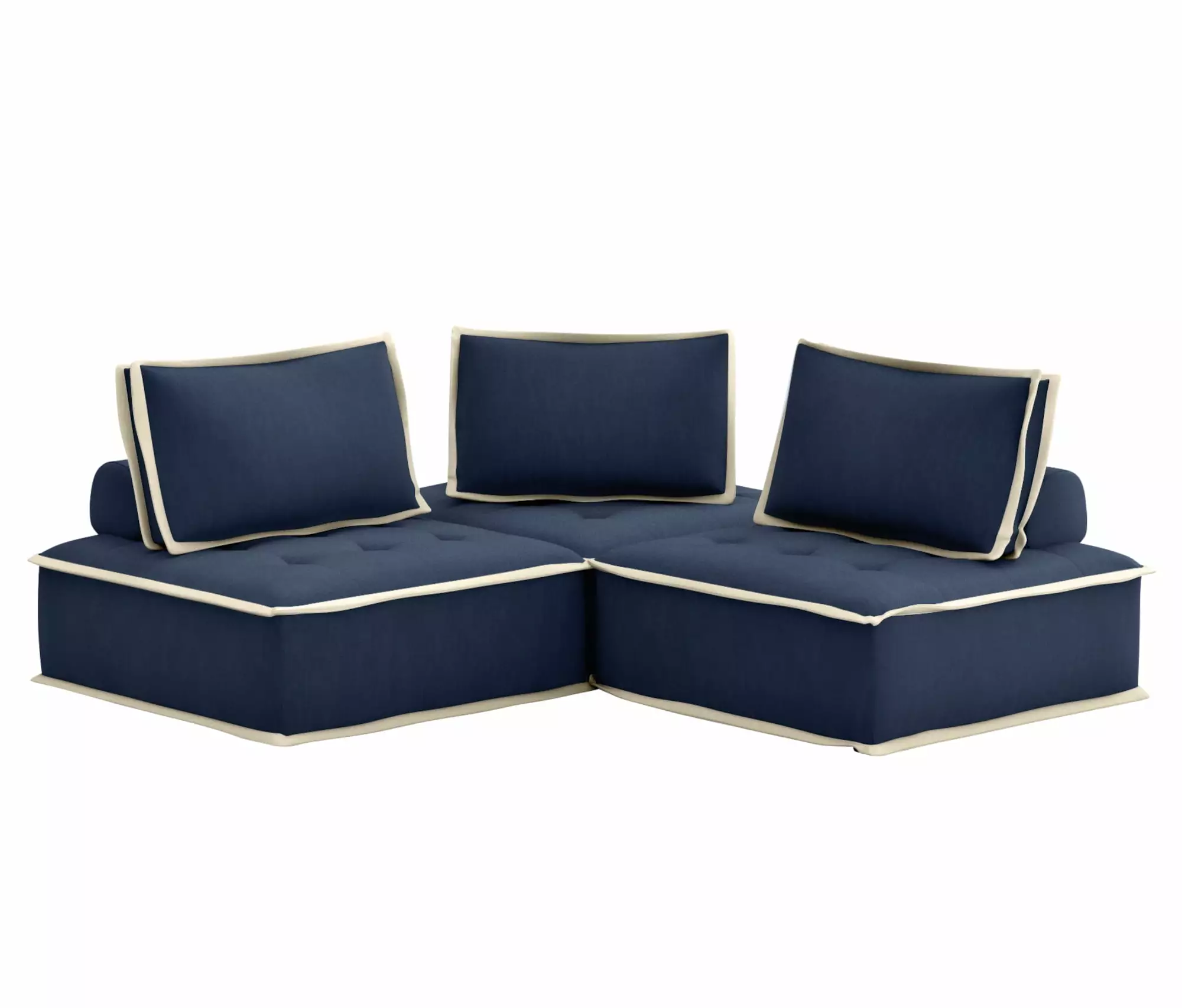 Pixie 3Pc Sofa Sectional Modular L Shaped Couch Navy Blue/Cream Fabric