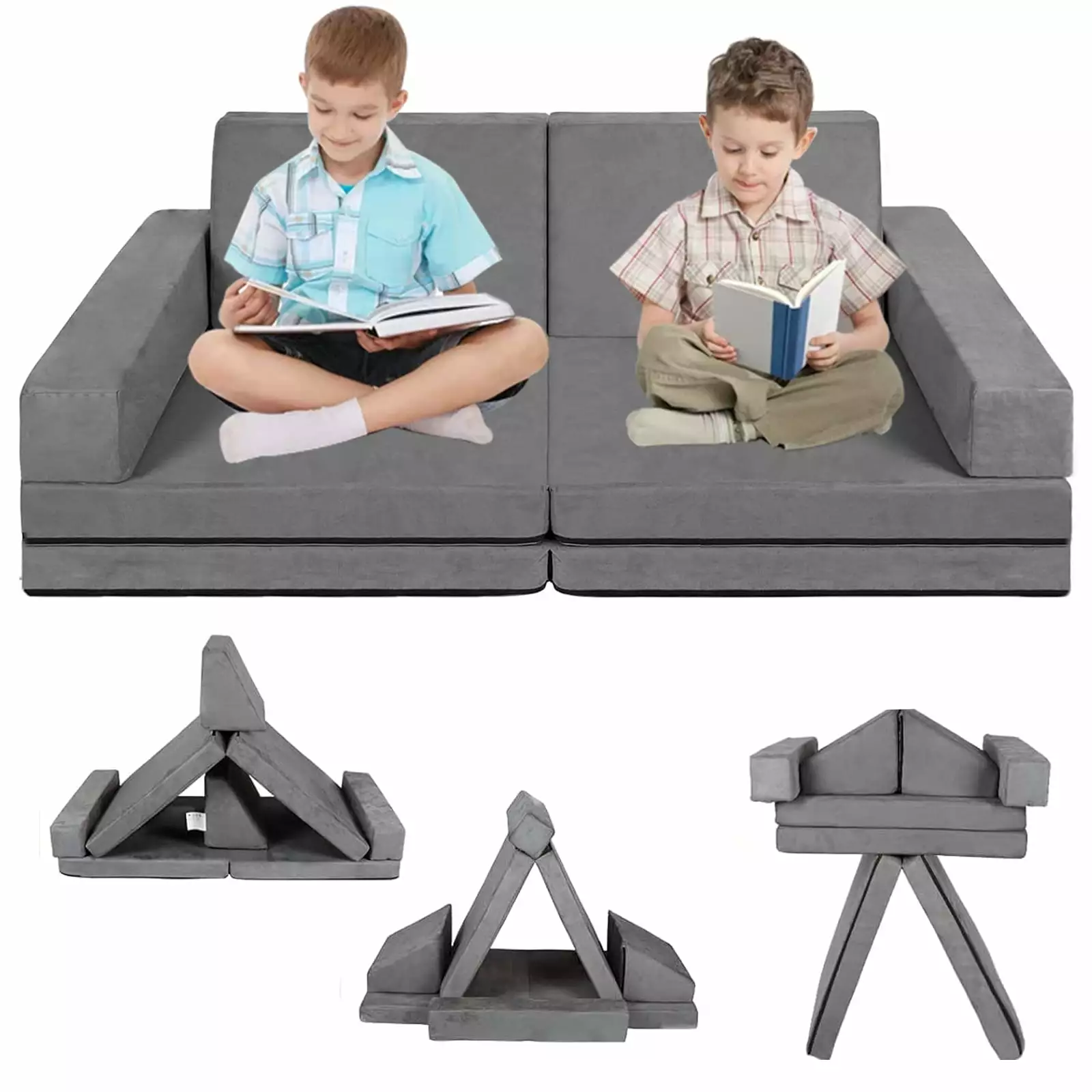 Polar Aurora 6-Piece Folding Convertible Kids Couch Play Set Modular Foam Play Couch Sofa M