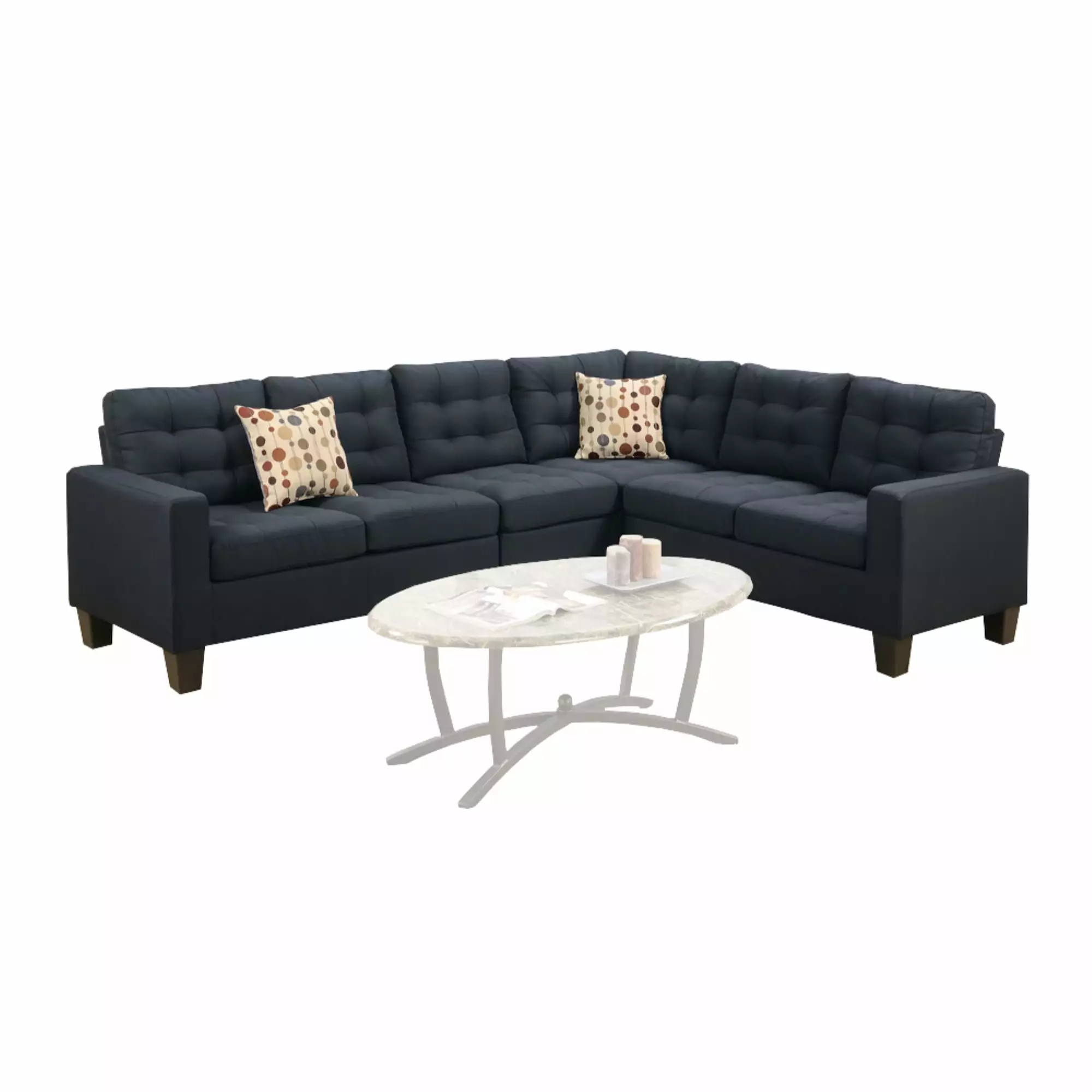 Polyfiber Fabric 4 Pieces Sectional With 2 Pillows In Black