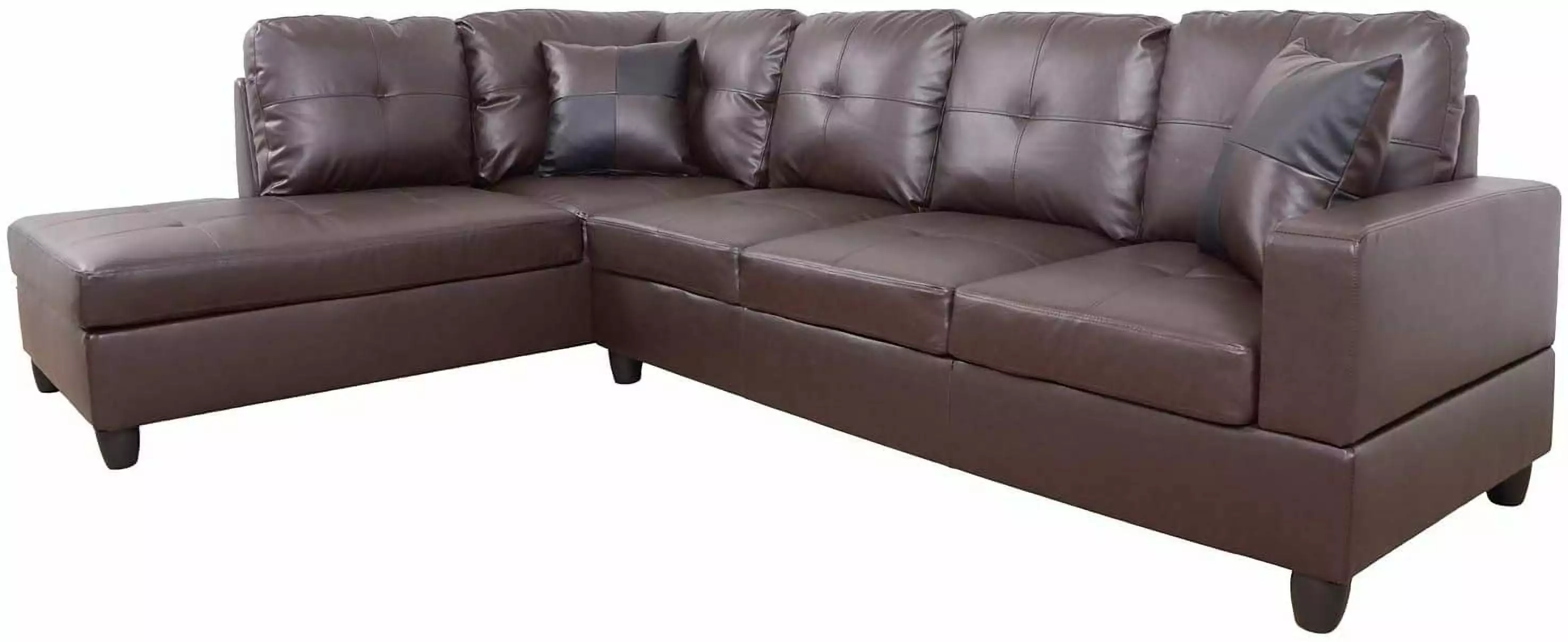 PonLiving Furniture Faux Leather Sectional Set. Living Room L-Shaped Modern Sofa Set. Left Facing Brown( without Storage Ottoman)