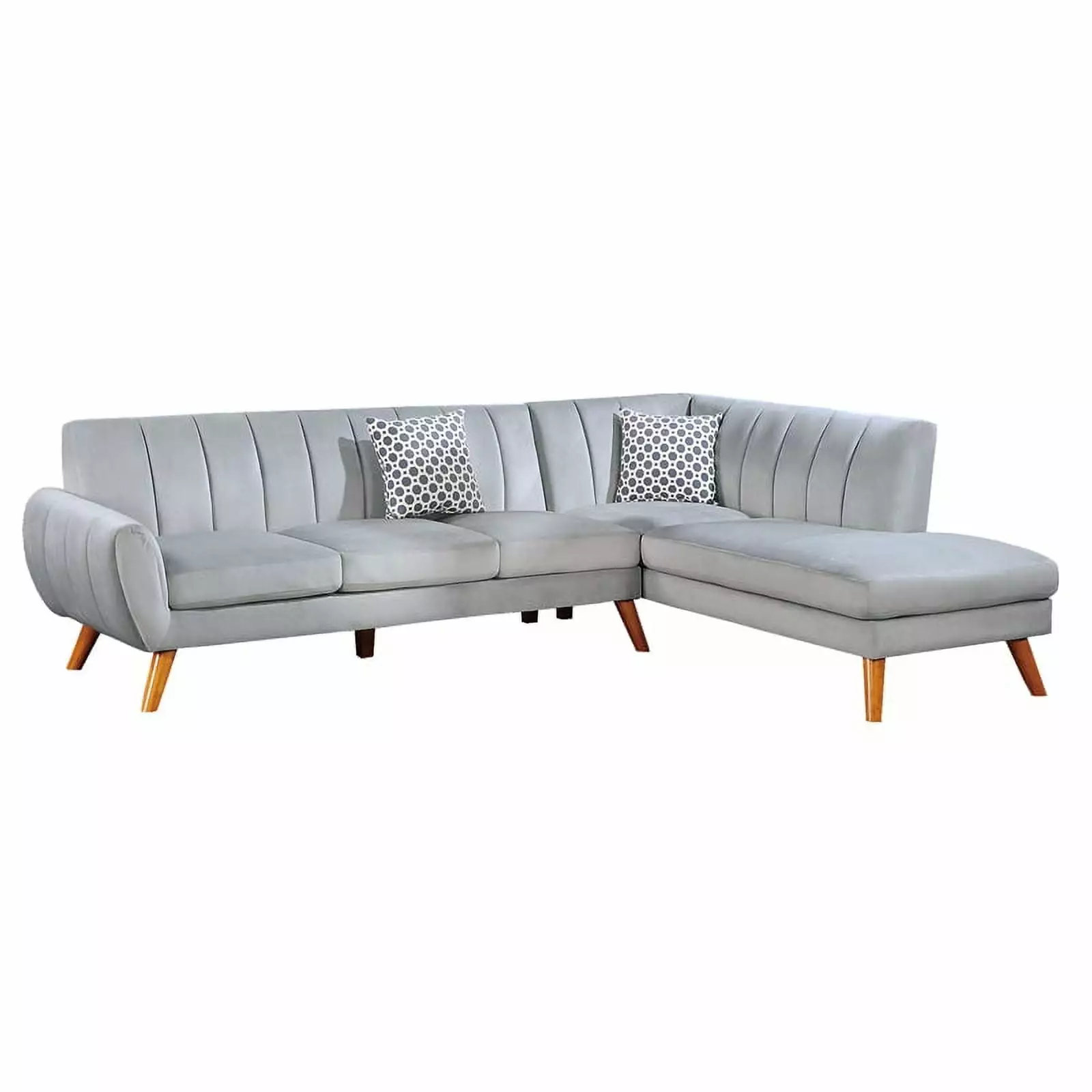 Poundex 2-Piece Velvet Sectional Sofa with Curved Armrest in Light Gray