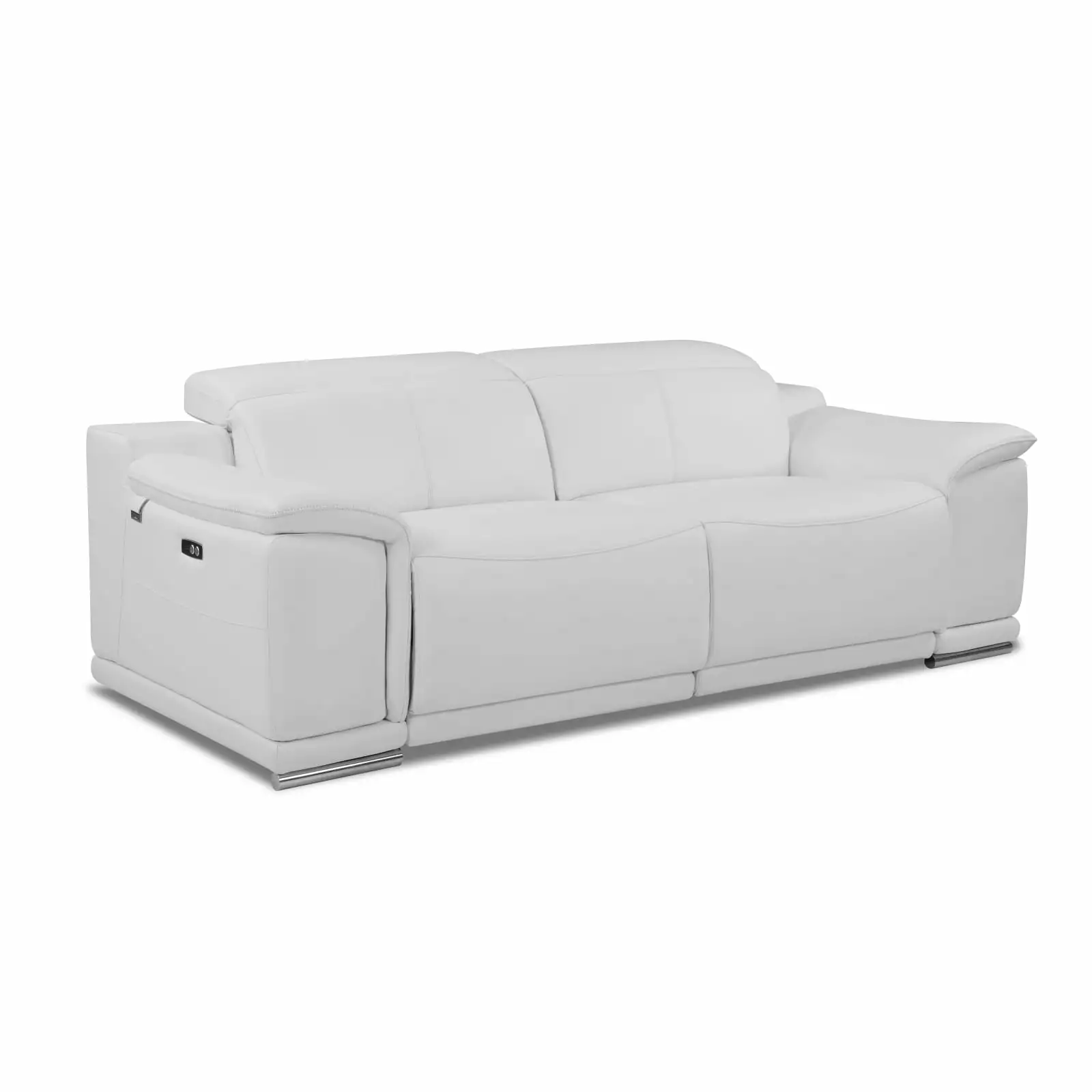 Power Reclining Sofa in White - Genuine Italian Leather. Art Deco Tufting. Modern Design. High-Quality Top-Grain Leather. Cloud-Like Seat Cushions