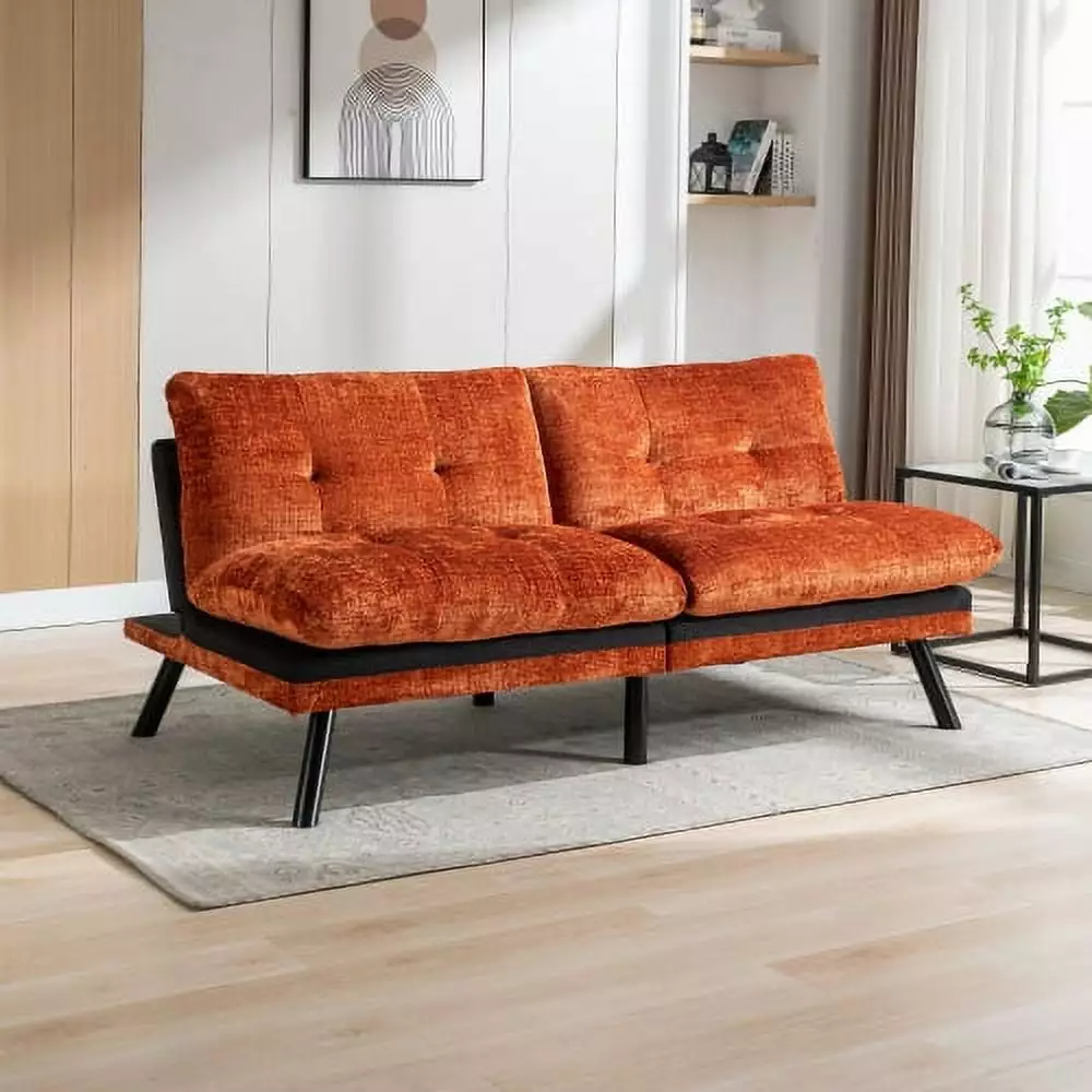 Qumbnk 2 Seater Loveseat Futon Lounge Couch with Metal Legs. Adjustable Sofa Couch for Living Room. Office. Orange