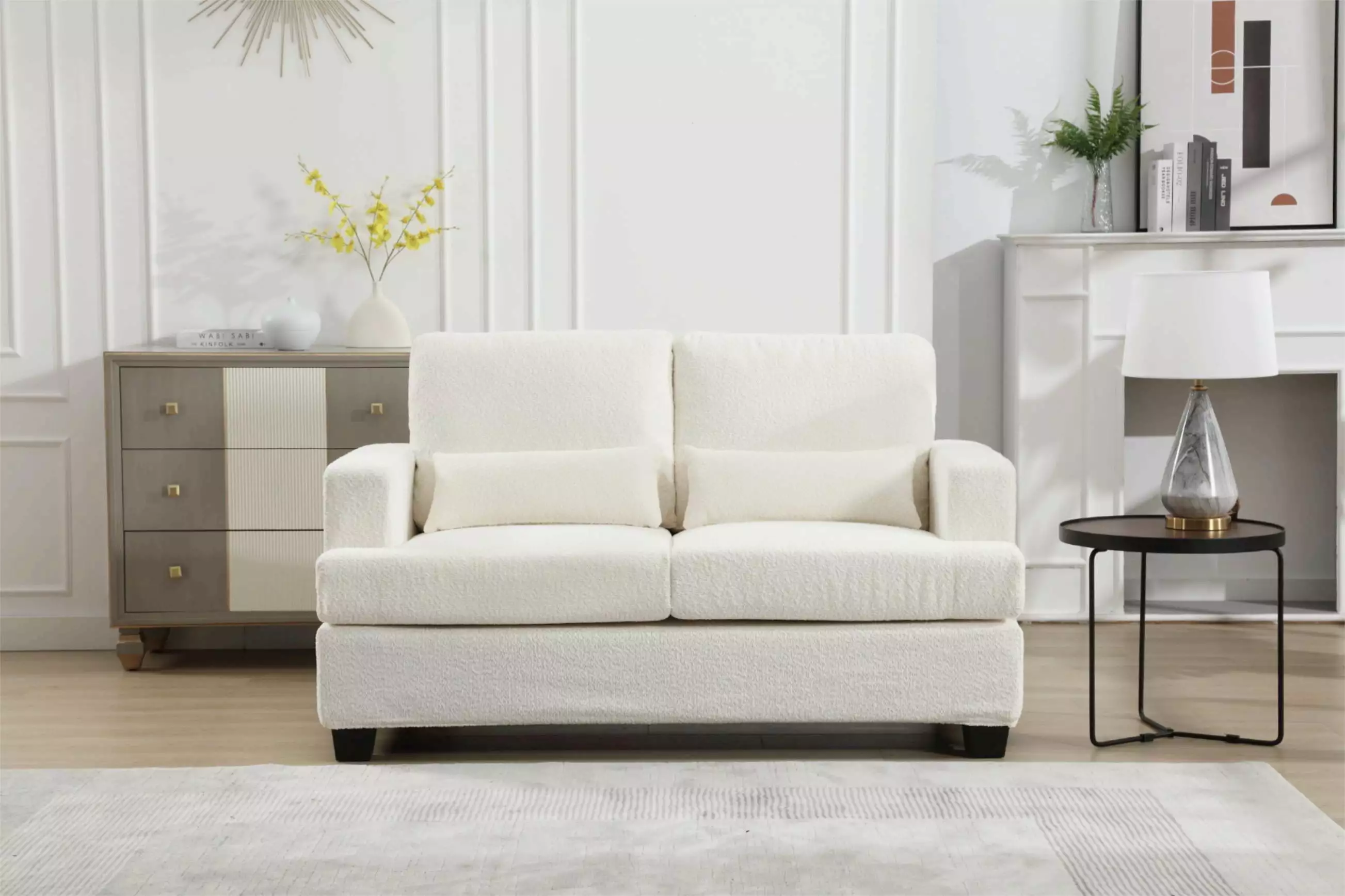 Qumbnk 2 Seater Loveseat for Living Room. Office. Sofa Couch with Removable Back Cushion and 2pcs Waist Pillows