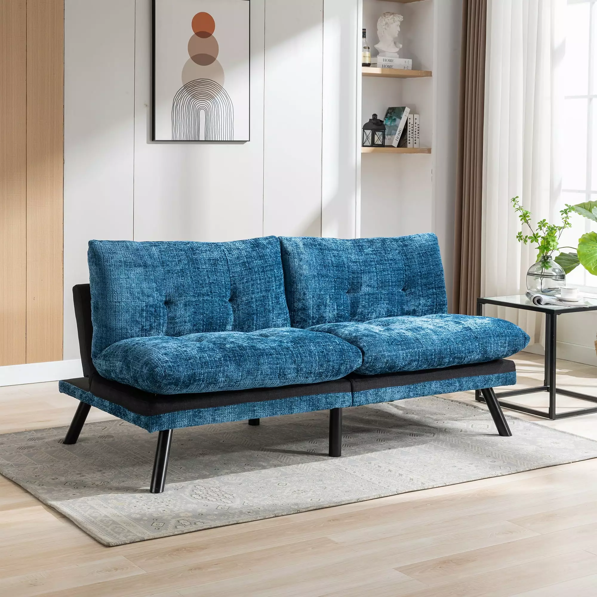 Qumbnk Adjustable Sofa Lounge Couch with Metal Legs. 2 Seater Loveseat Sofa for Living Room. Office