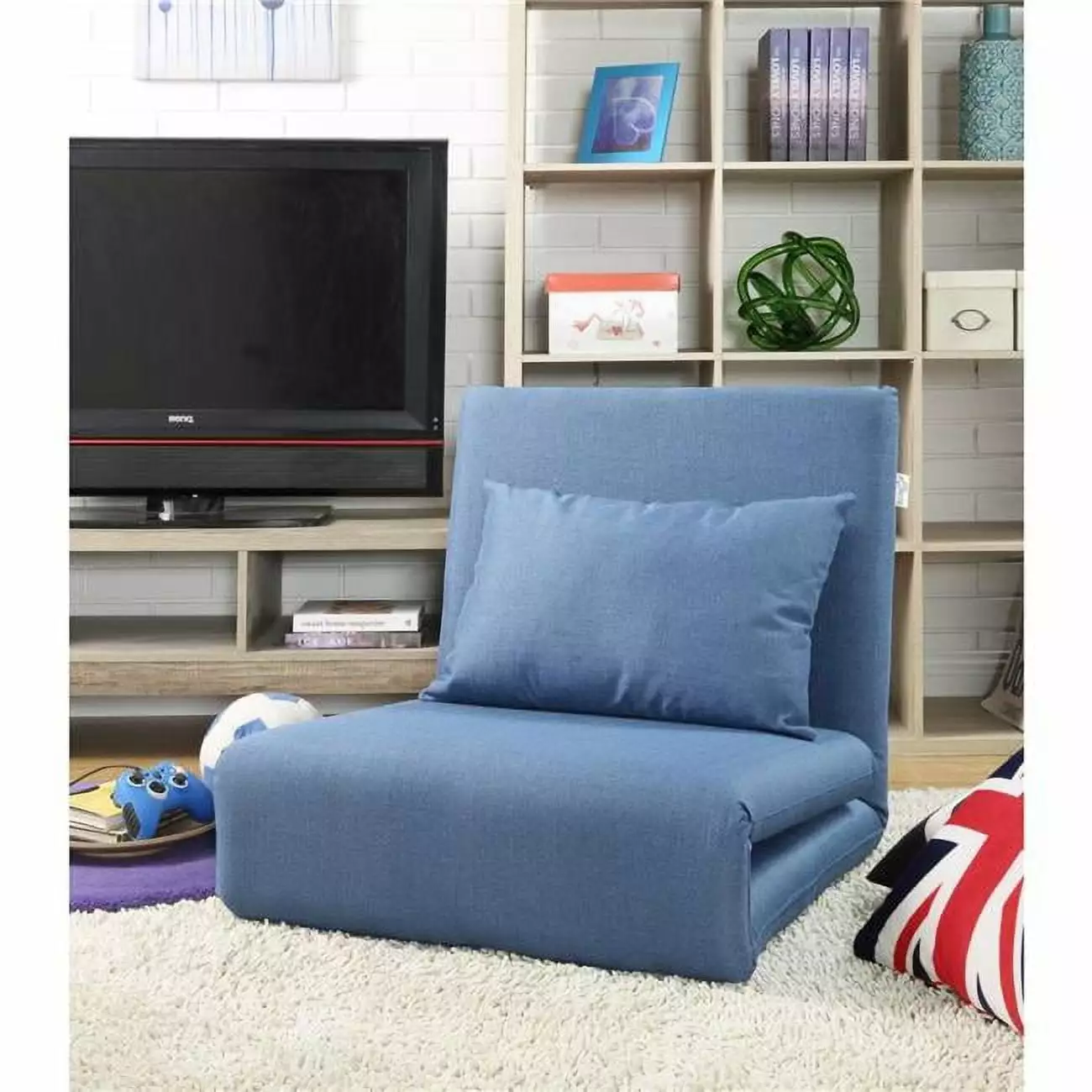 Relaxie Floor Chairs Blue Linen Sleeper Dorm Bed Couch Lounger Sofa