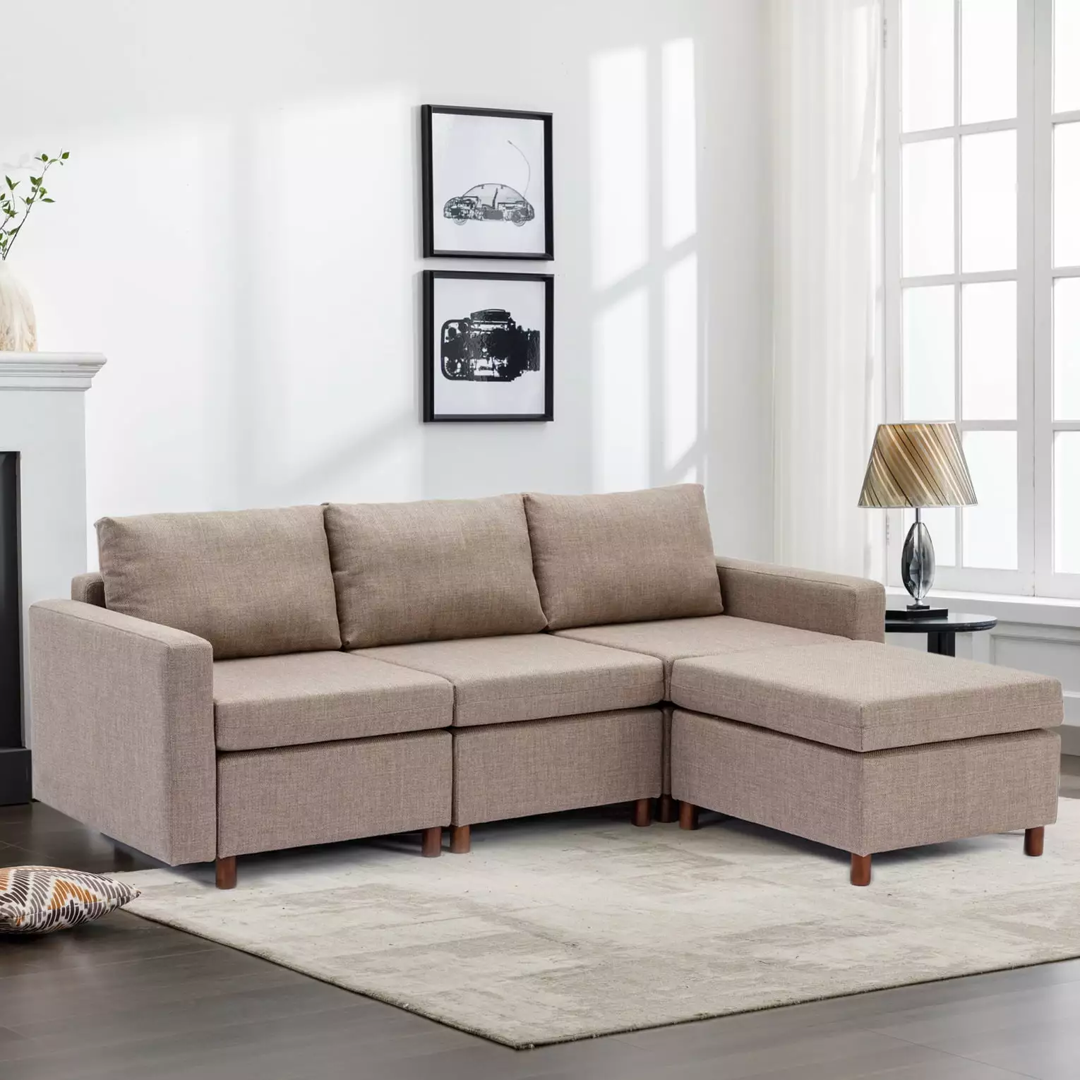 Reversible Sectional Couch Set.3 Seat L Shaped Modular Sleeper Sofa Bed with 2 Flexible Storage Ottoman Chaise.Modern Sofa Couches for Living Room Apartment Office.Brown