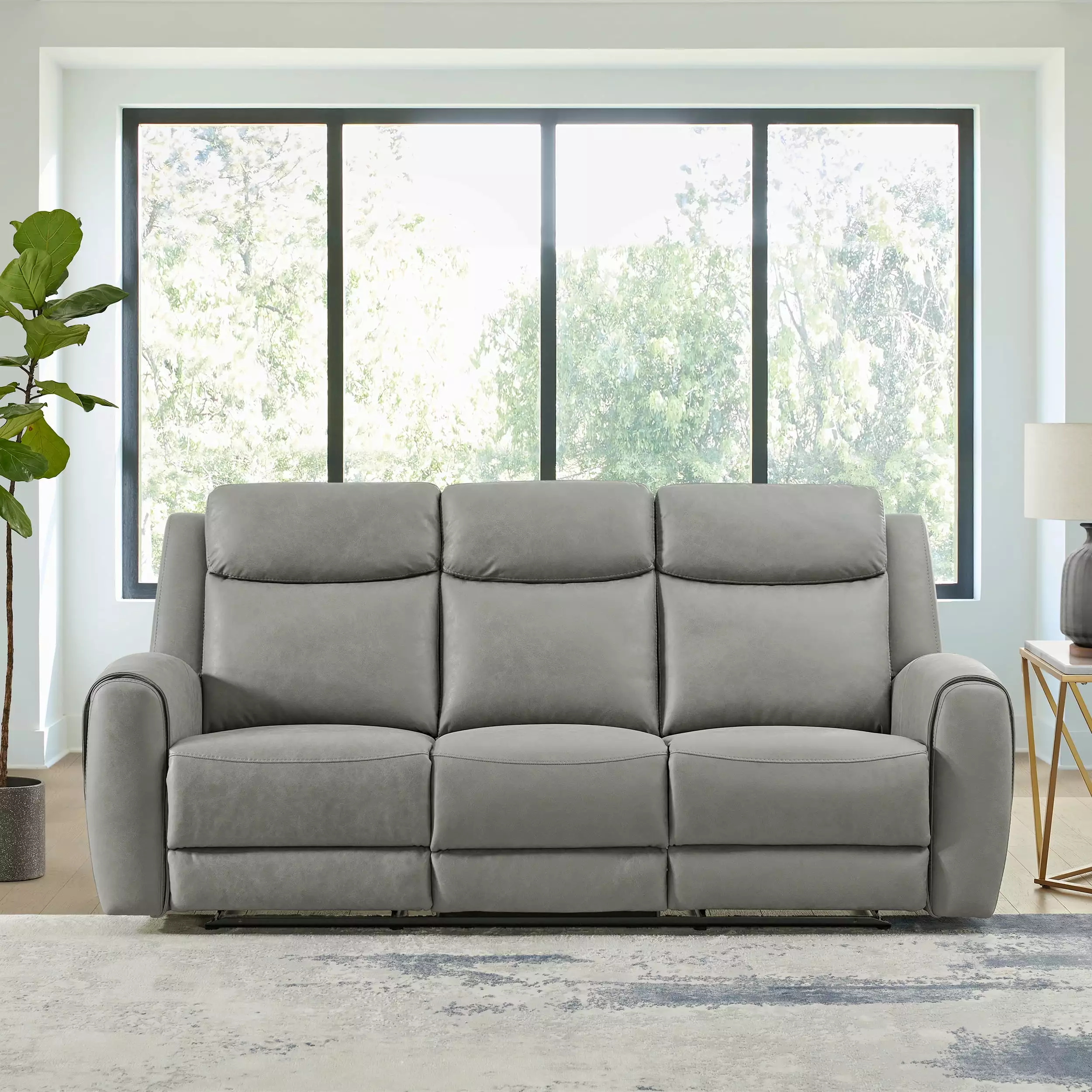 Roundhill Furniture Wesley Transitional Manual Reclining Sofa. Gray