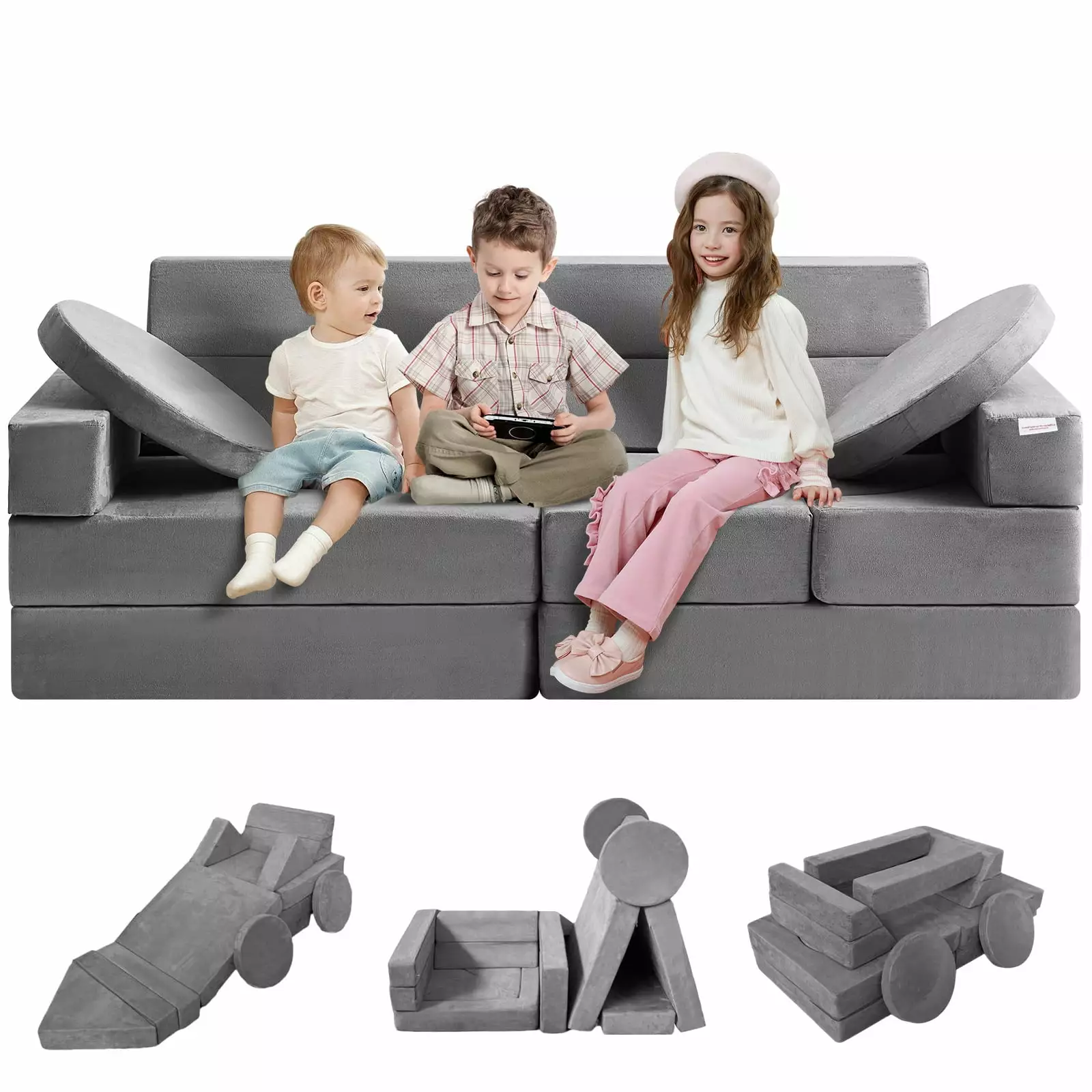 SKYSHALO 15 pcs Fold-out Kids Sofa Kids Play Couch Modular Kids Sofa Couch Dutch Velvet Multifunctional Play Couch Sofa for Kids High-density 25D Sponge