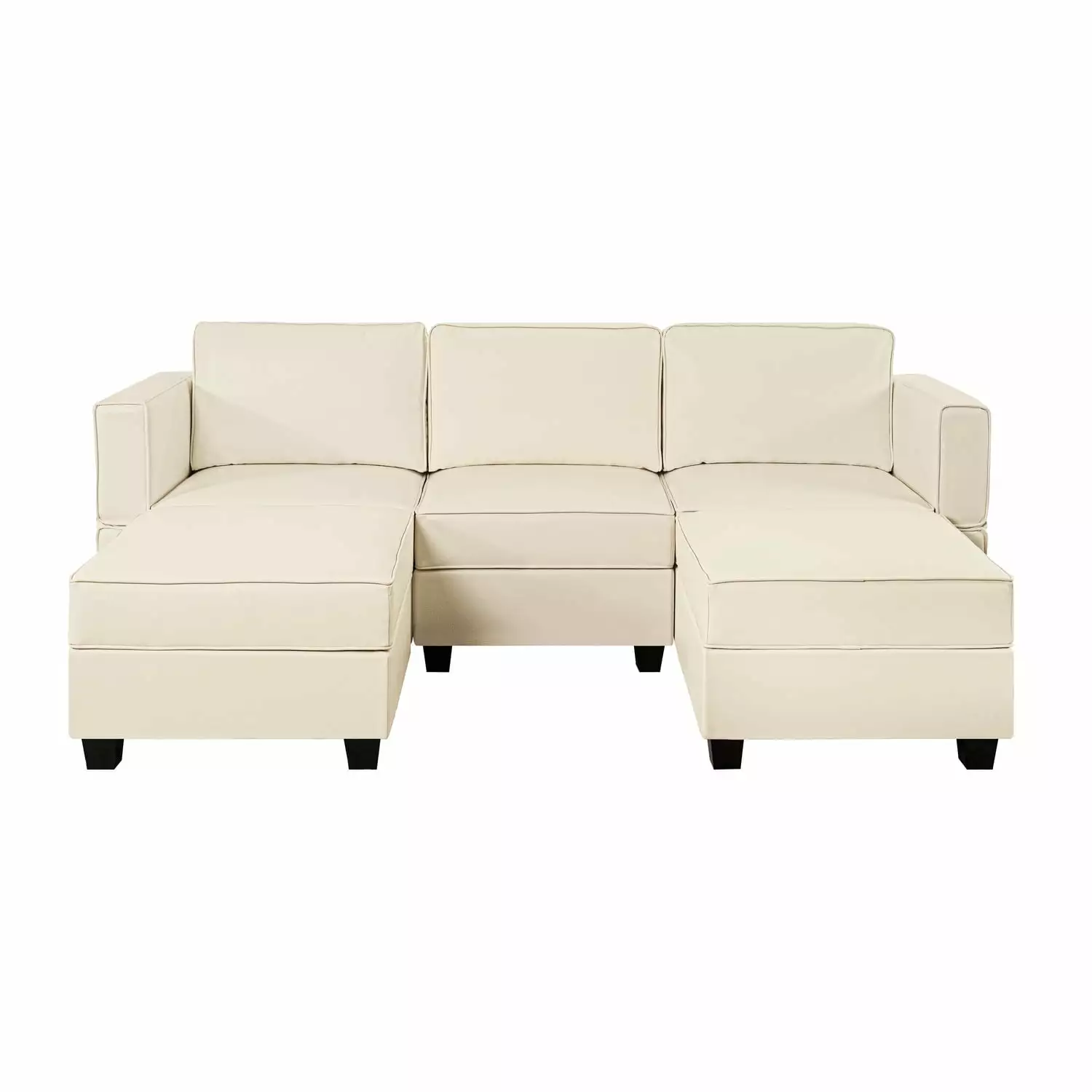 Sarah Modular Sectional Sofa with Double Chaise Air leather U Shaped Sofa Reversible Sectional Couch with Storage- Beige