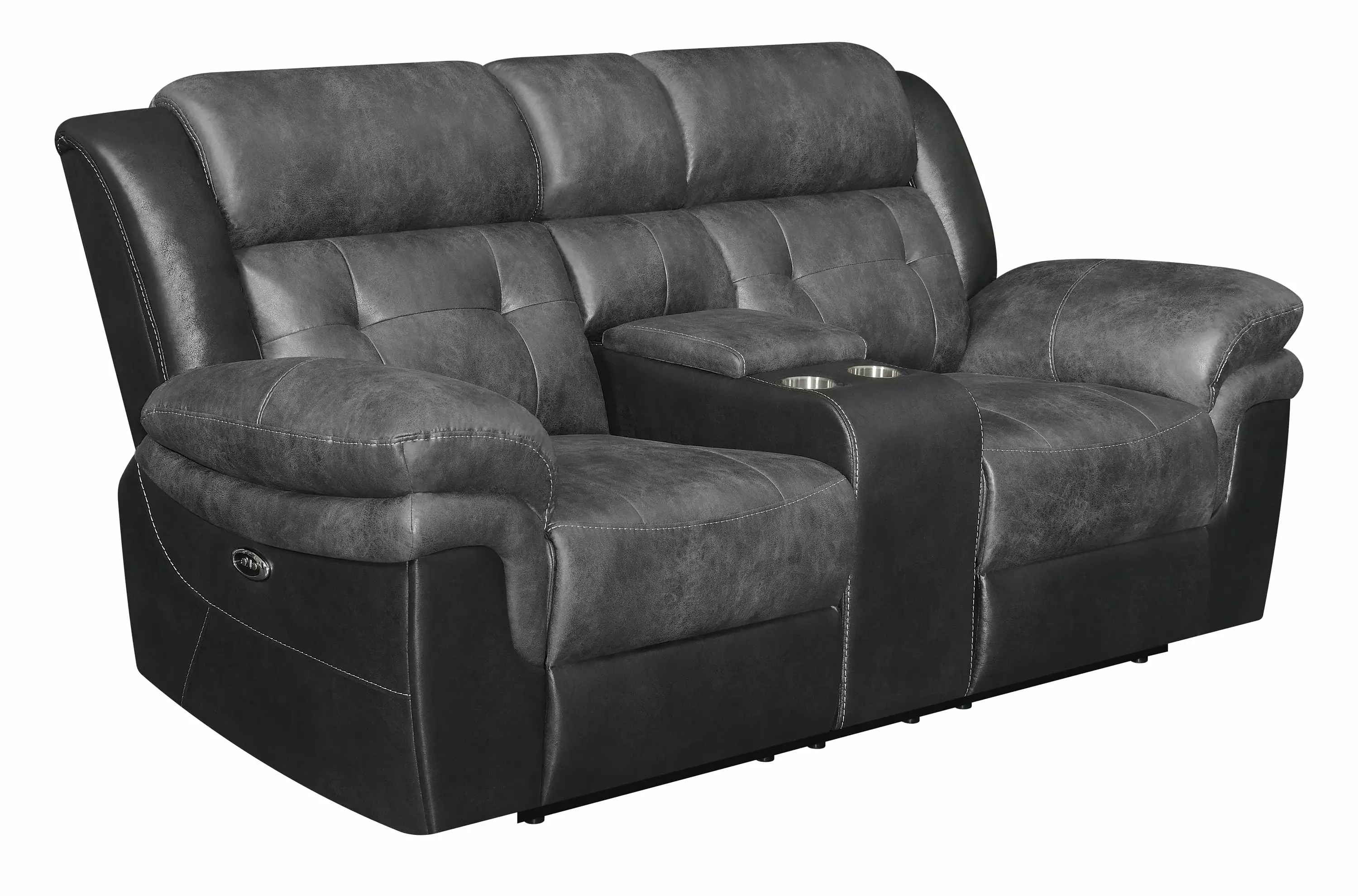 Saybrook Tufted Cushion Motion Loveseat Charcoal and Black