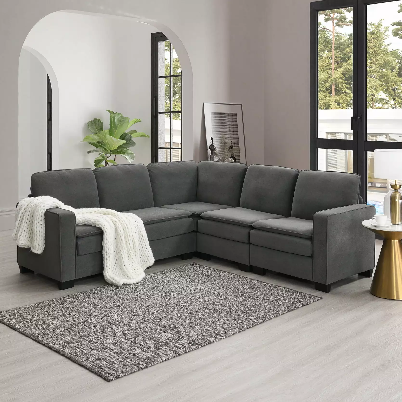 Sectional Couches for Living Room. Convertible Sectional Sofa L Shaped Couch with Double Cushions. Comfy Sofa Couch in Velvet. 5-Seat Small Couches for Small Spaces. Apartments. Office. Grey