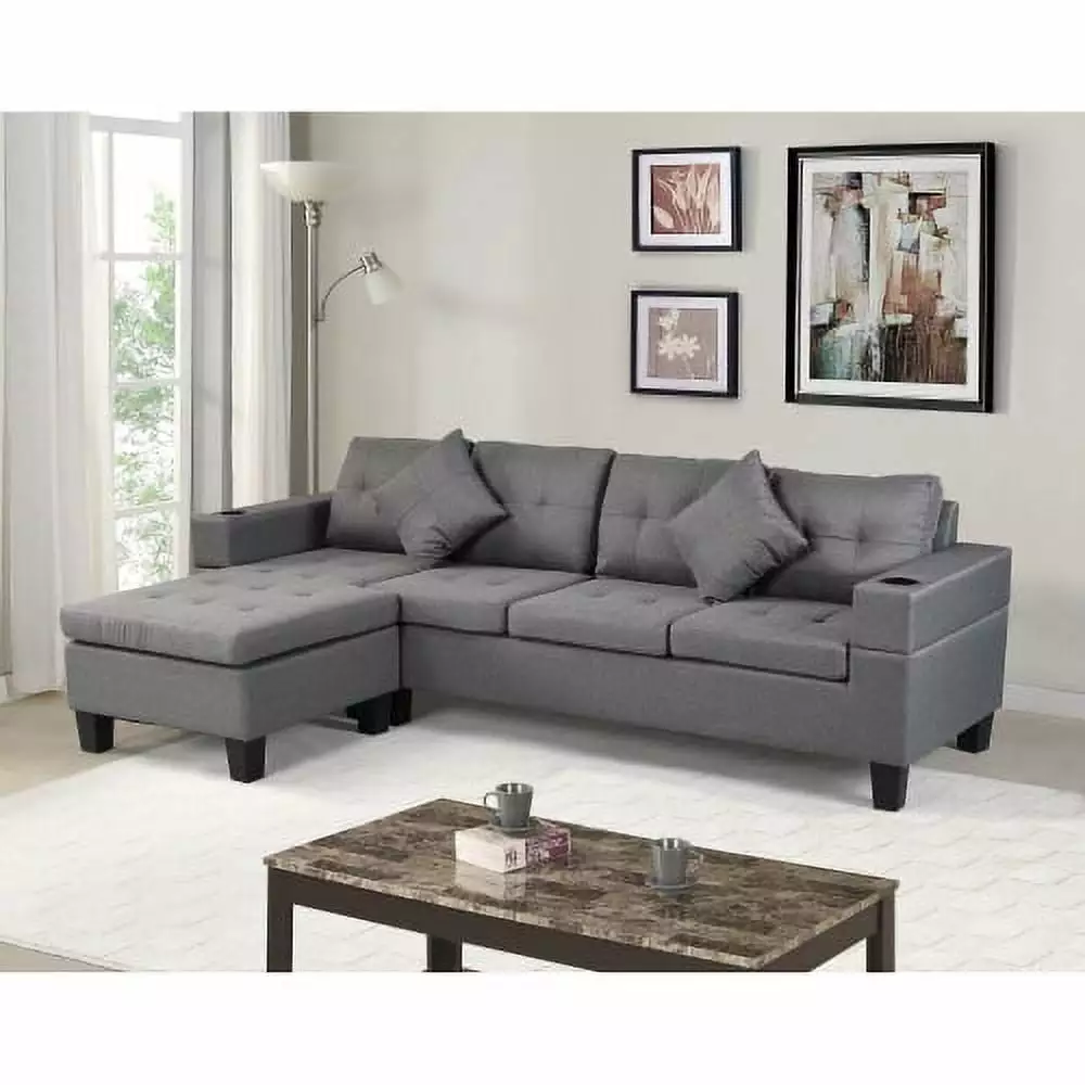 Sectional Sofa Set for Living Room with L Shape Chaise Lounge .cup holder and Left or Right Hand Chaise Modern 4 Seat