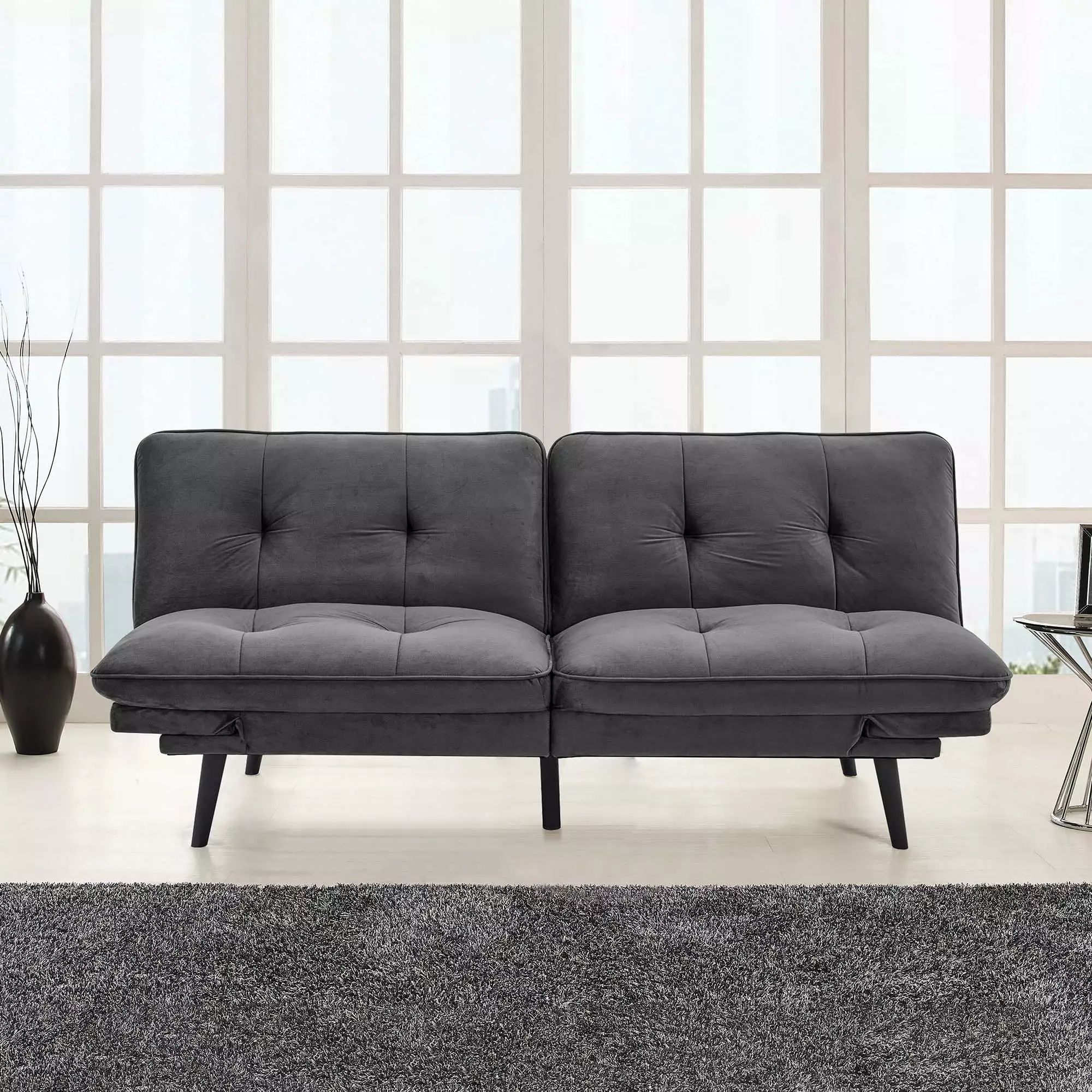 Serta Forrester Futon Sofa with Power Outlet and USB Ports. Slate Gray Fabric