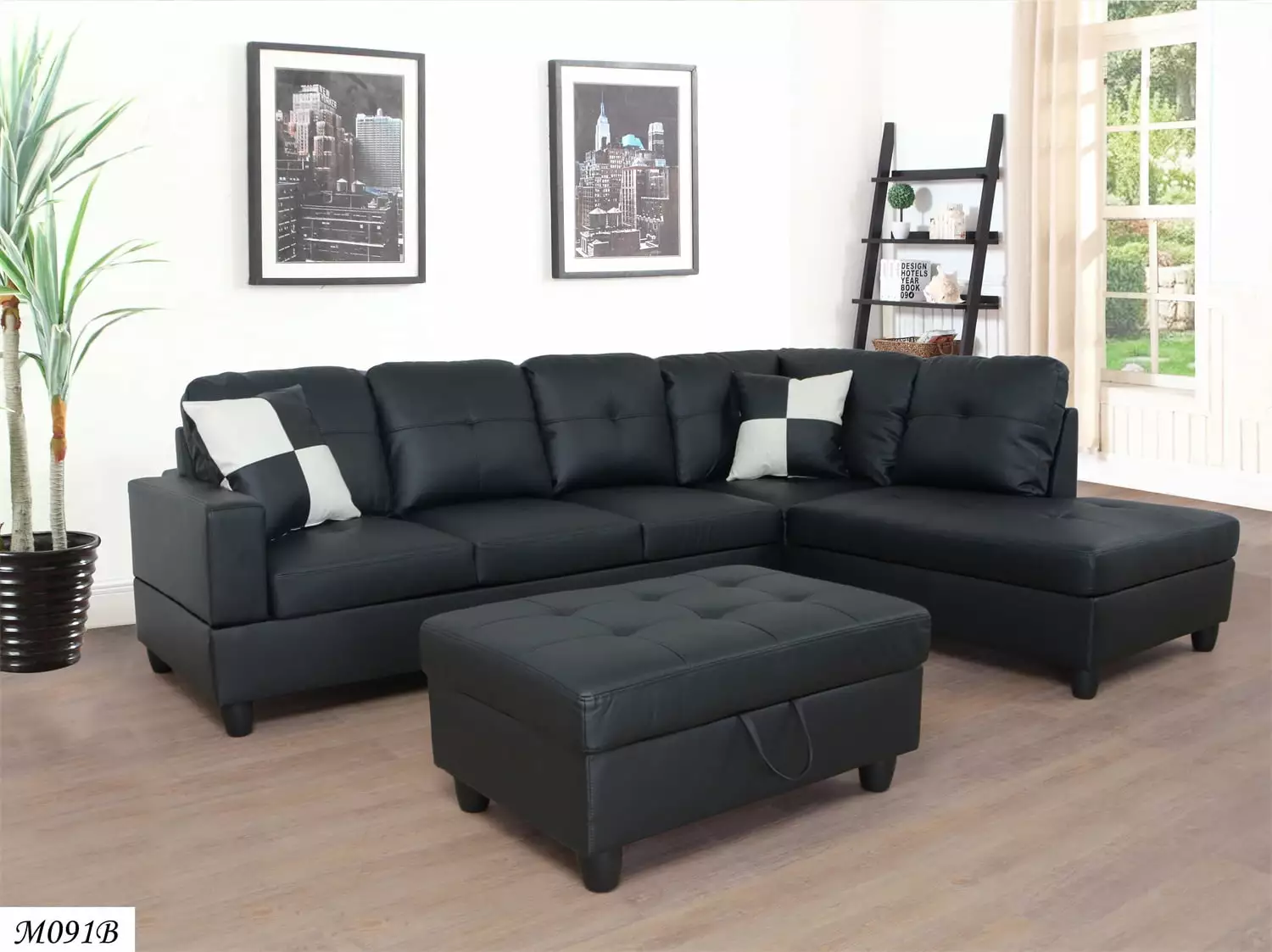 Set of 3 Sectional Sofa Set. Leather Right -Facing Sofa Couch with Storage Ottoman and Matching Pillows. L-Shape Sofa Chaise Sleeper Sofa for Living Room. Apartment and Small Space. White