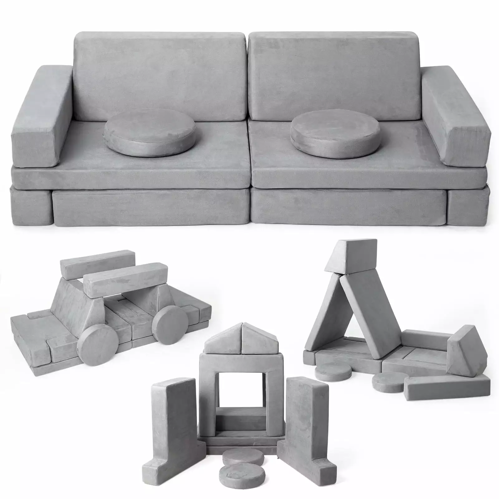 Shininglove 12pcs Modular Kids Play Couch. Grey Child Sectional Sofa for Bedroom and Playroom Furniture Set