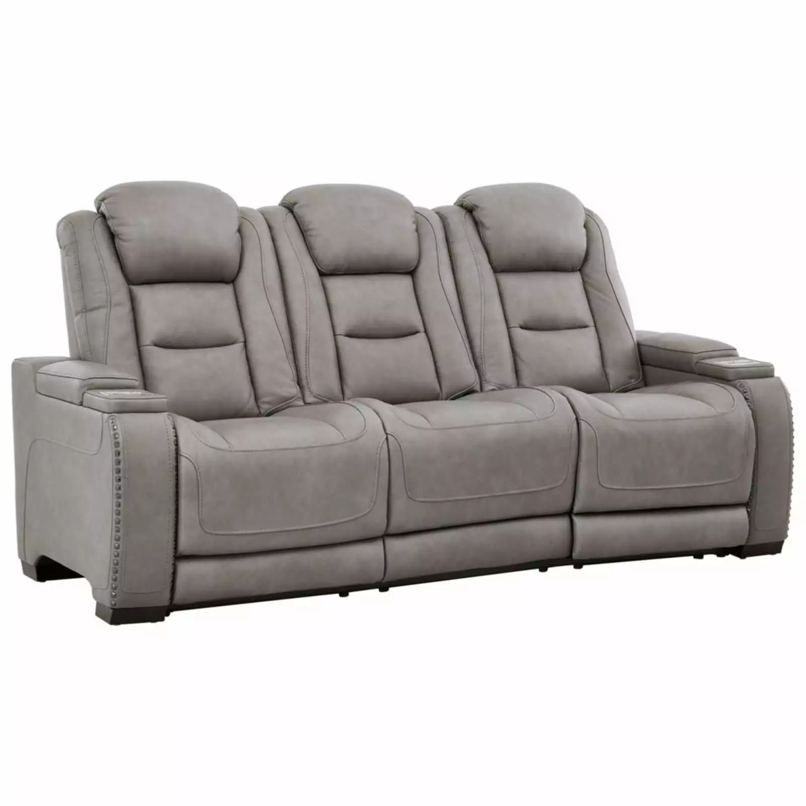 Signature Design by Ashley The Man-Den Leather Power Reclining Sofa in Gray