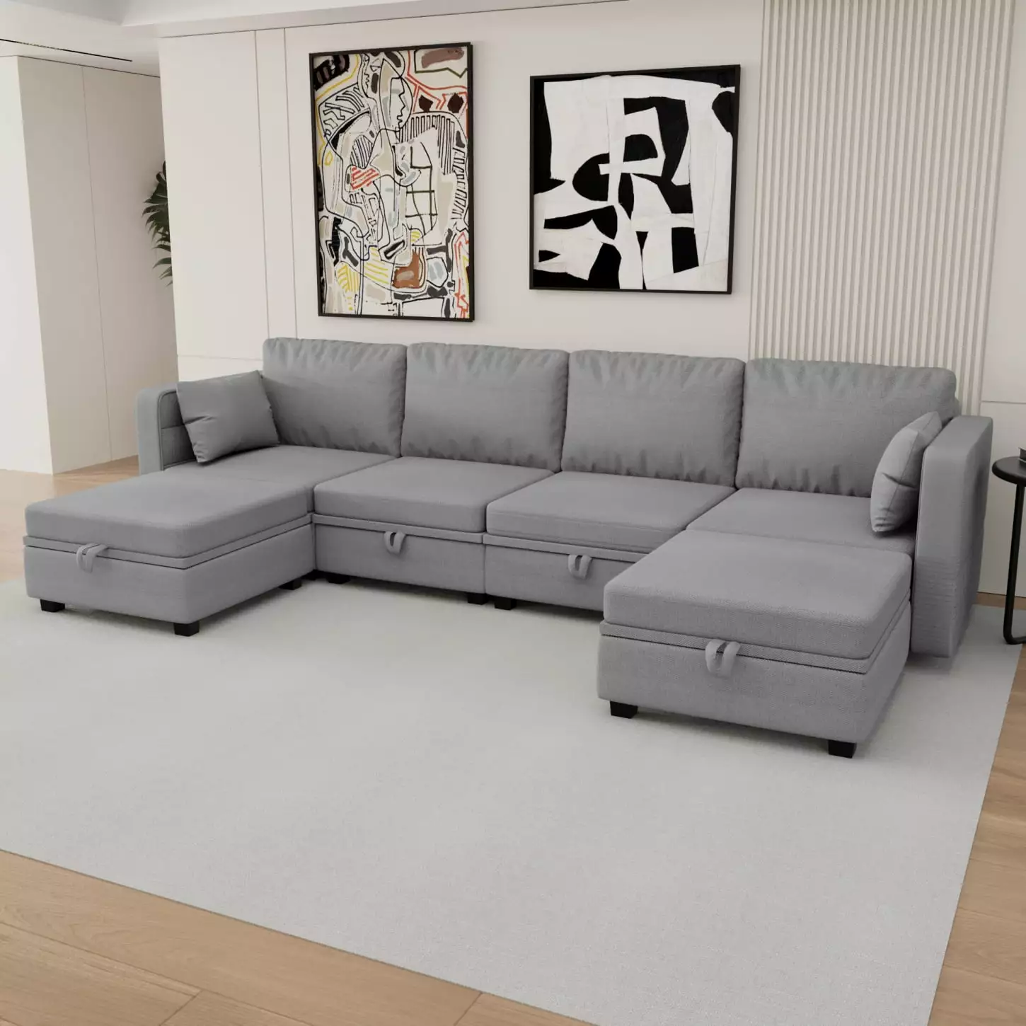 Slate Gray Linen U-Shape Modular Sofa. Chic Reversible Chaise. Under-Seat Storage. Crafted for Stylish yet Practical Living Areas