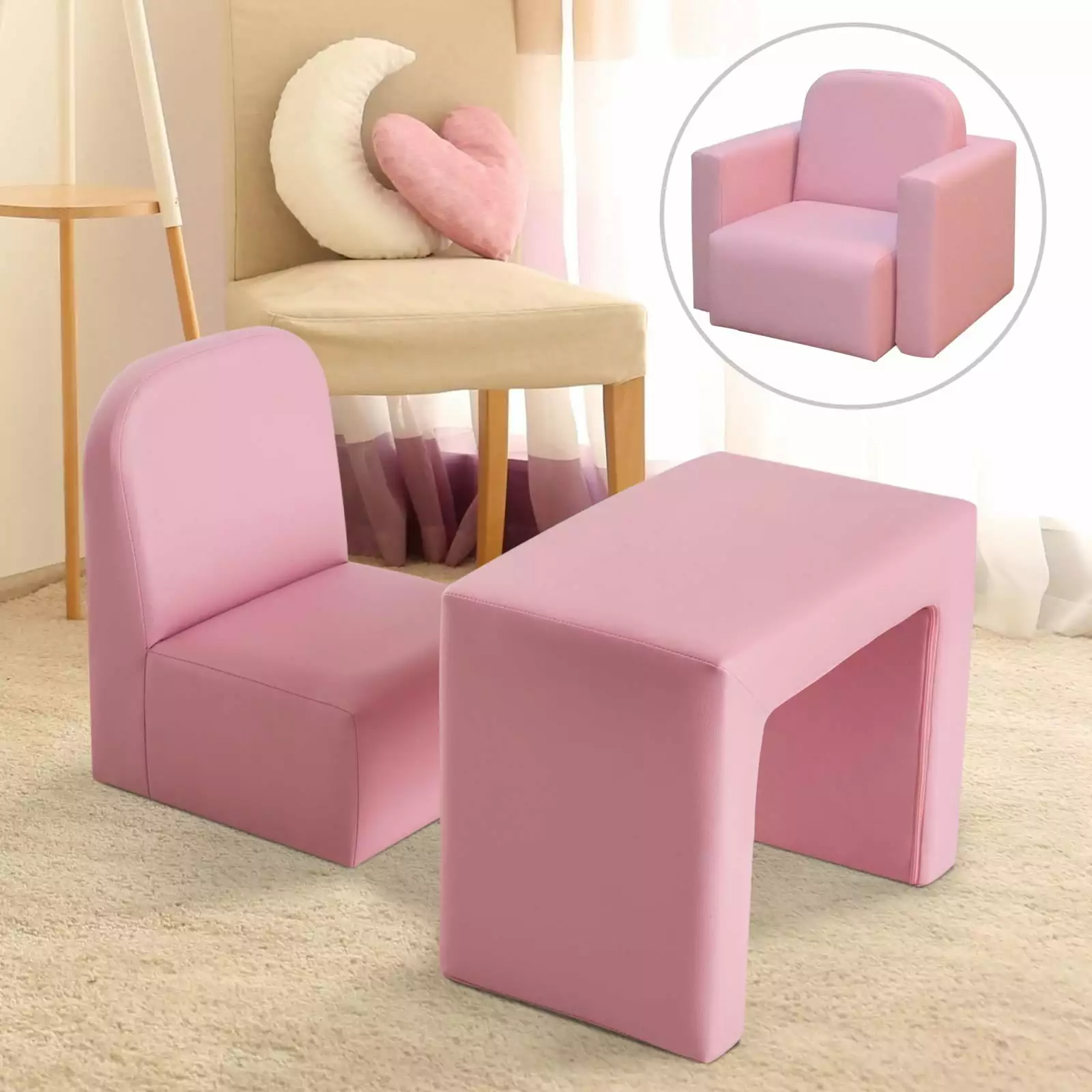 Smuxee PVC 2-Seat Kids Toddler Couch.Toddler Chairs or Sofas for Girls. Home Kids Gifts.Pink