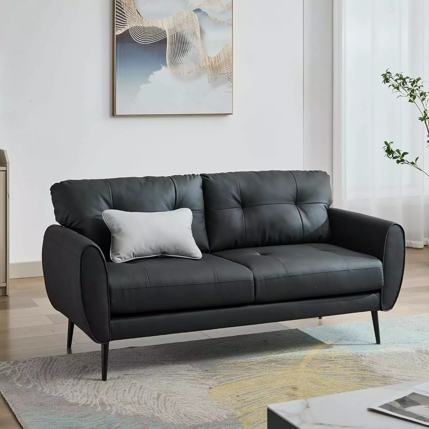 Sofa Couch. 61 Small Loveseat Couches for Living Room. Black Leather Couch. Mid Century Modern Tufted Mini Sofa. Comfy Office 2 Seat Settee Love Seat. Small Couches for Small Spaces. Bedroom