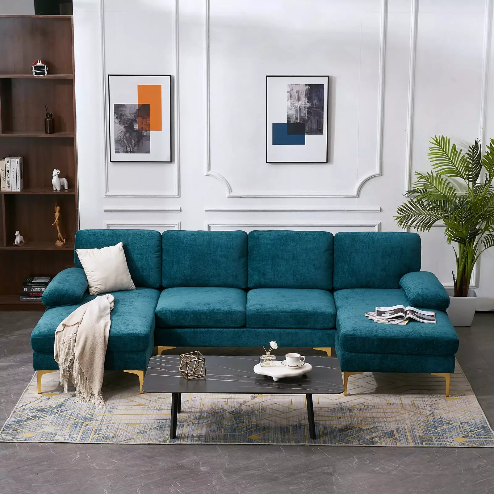 Sofa U-Shaped 4-Seat Indoor Modular Sofa Green