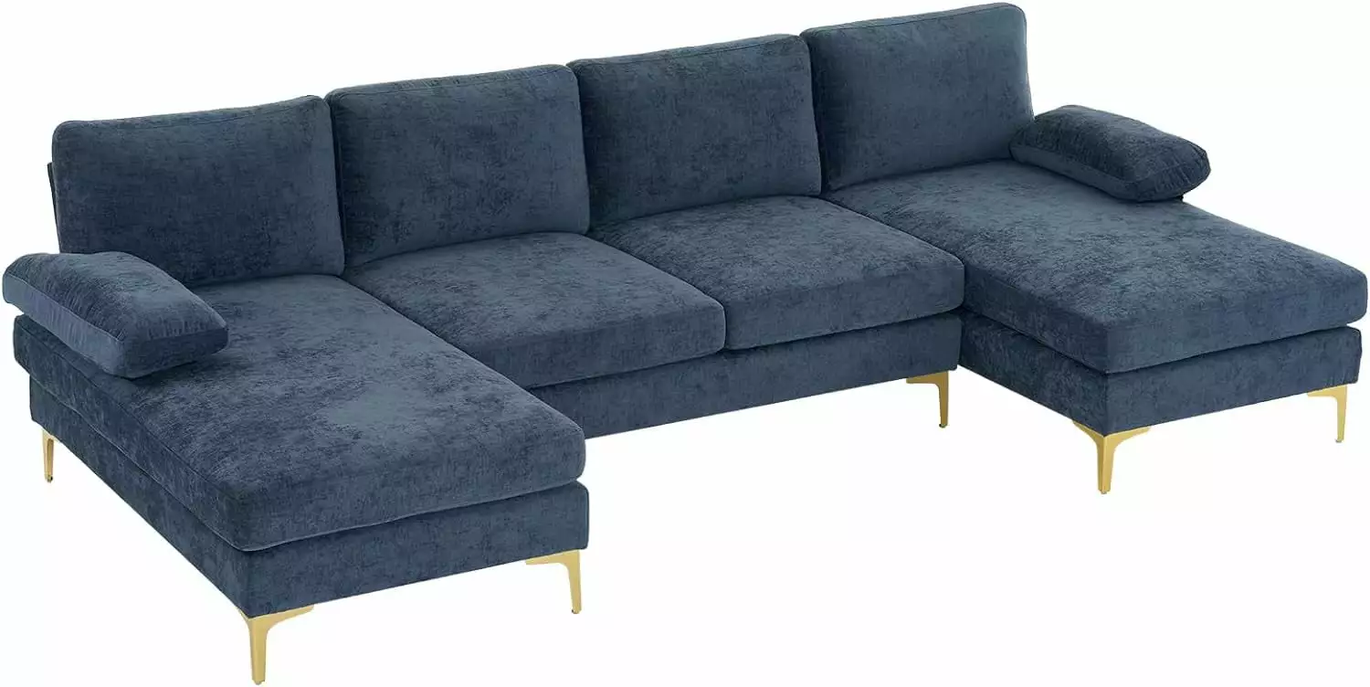 Sofas for Living Room.Sofa Bed Queen Size Pull Out Couch.Resistant to Dirt.110.2 inch Width U-Shaped 4-Seat Indoor Modular Sofa Grey-Blue Color